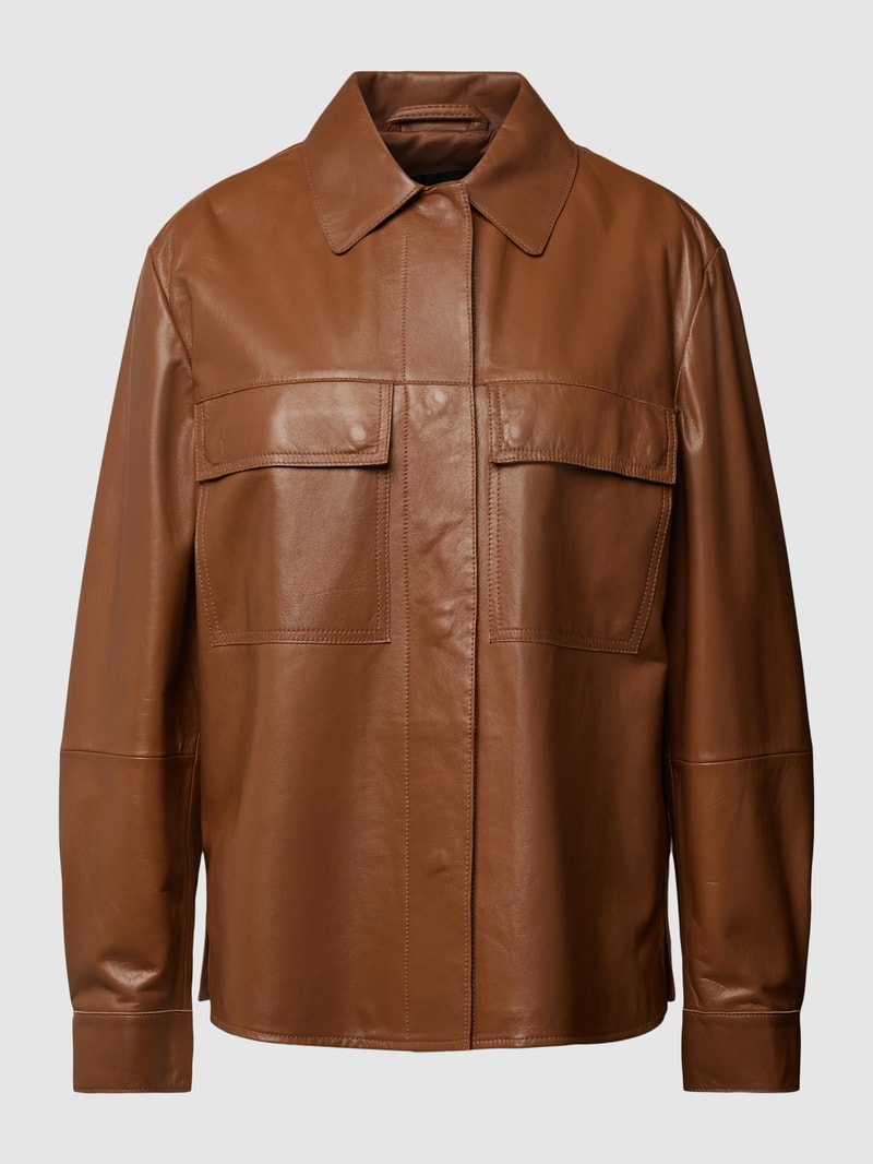 Hemdjacke aus Lammleder Modell 'CLASSE' in haselnuss braun