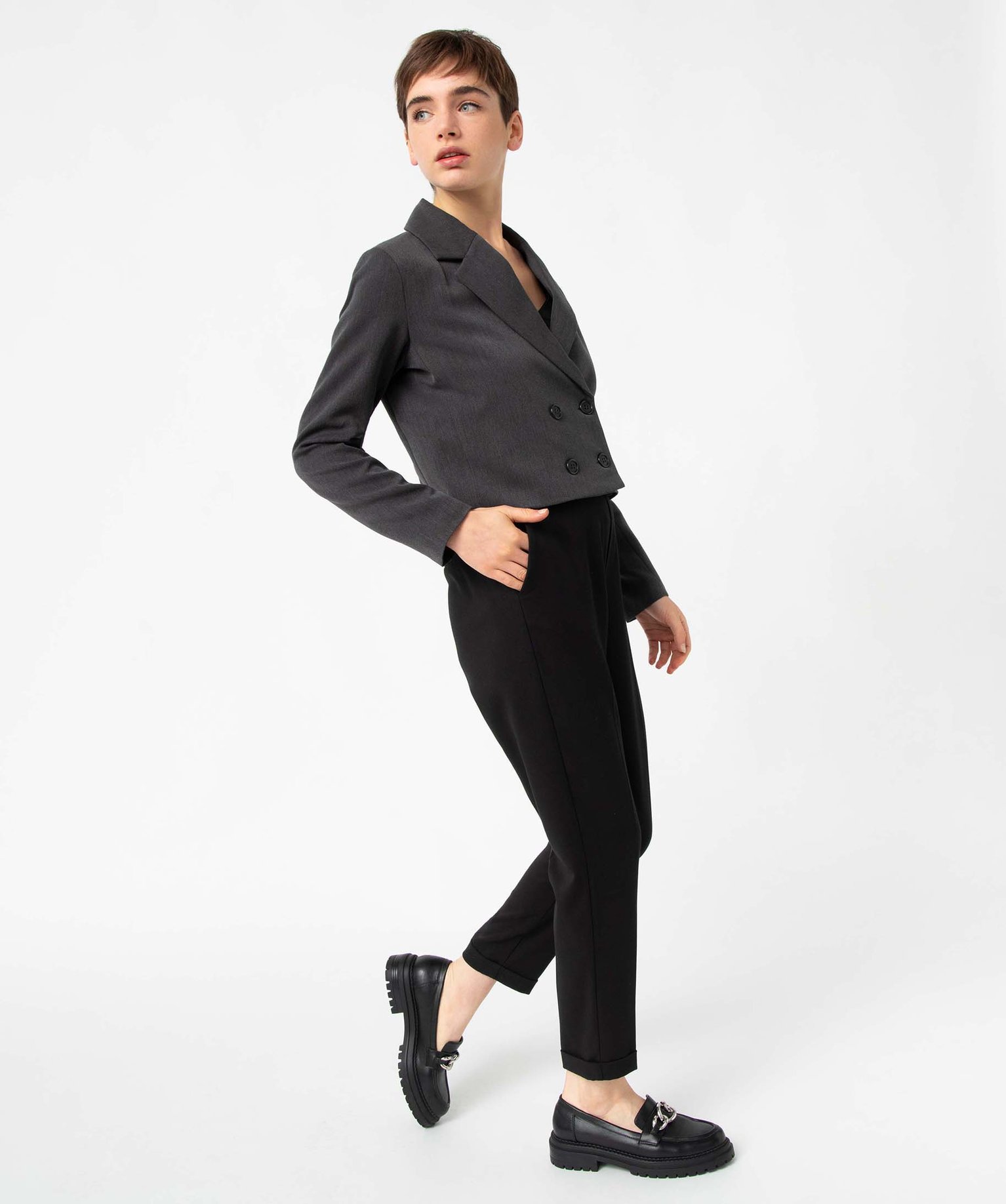 Veste femme coupe courte fermeture croisée gris | GEMO