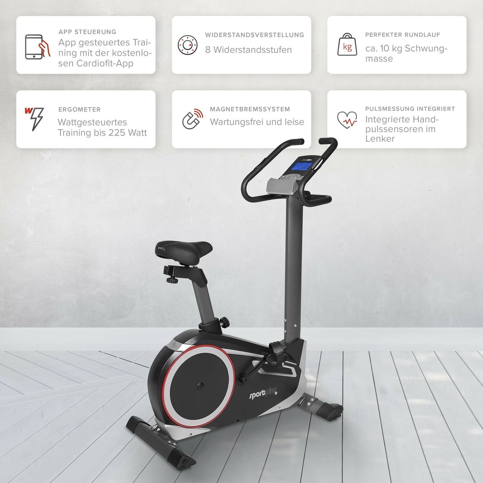 SportPlus Heimtrainer SP-HT-9600-iE, Crosstrainer, Heimtrainer mit Wattanzeige, 17 kg Schwungmasse