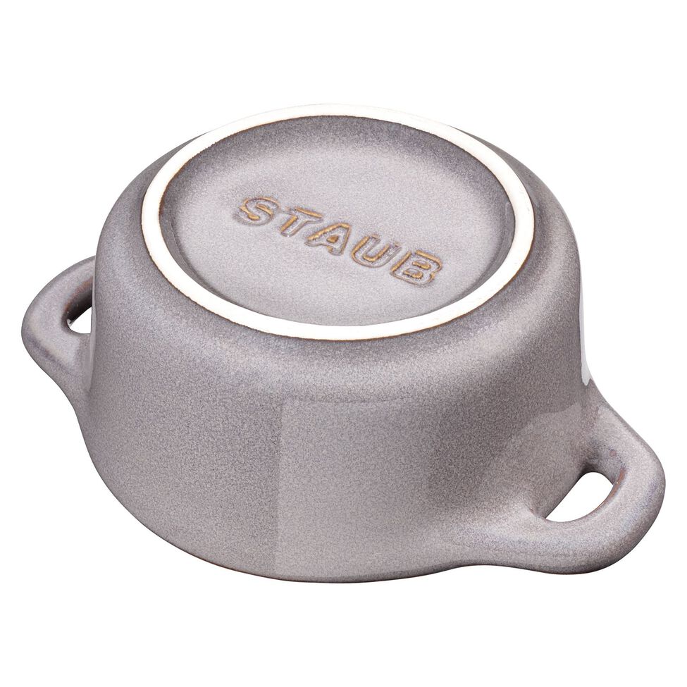 Mini Cocotte 10 cm, rund, Antik-Grau, Keramik