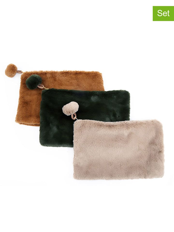 SiL Interiors 3er-Set: Kulturbeutel in Hellbraun/ Dunkelgrün/ Beige - (B)36 x (H)23 cm günstig kaufen onesize