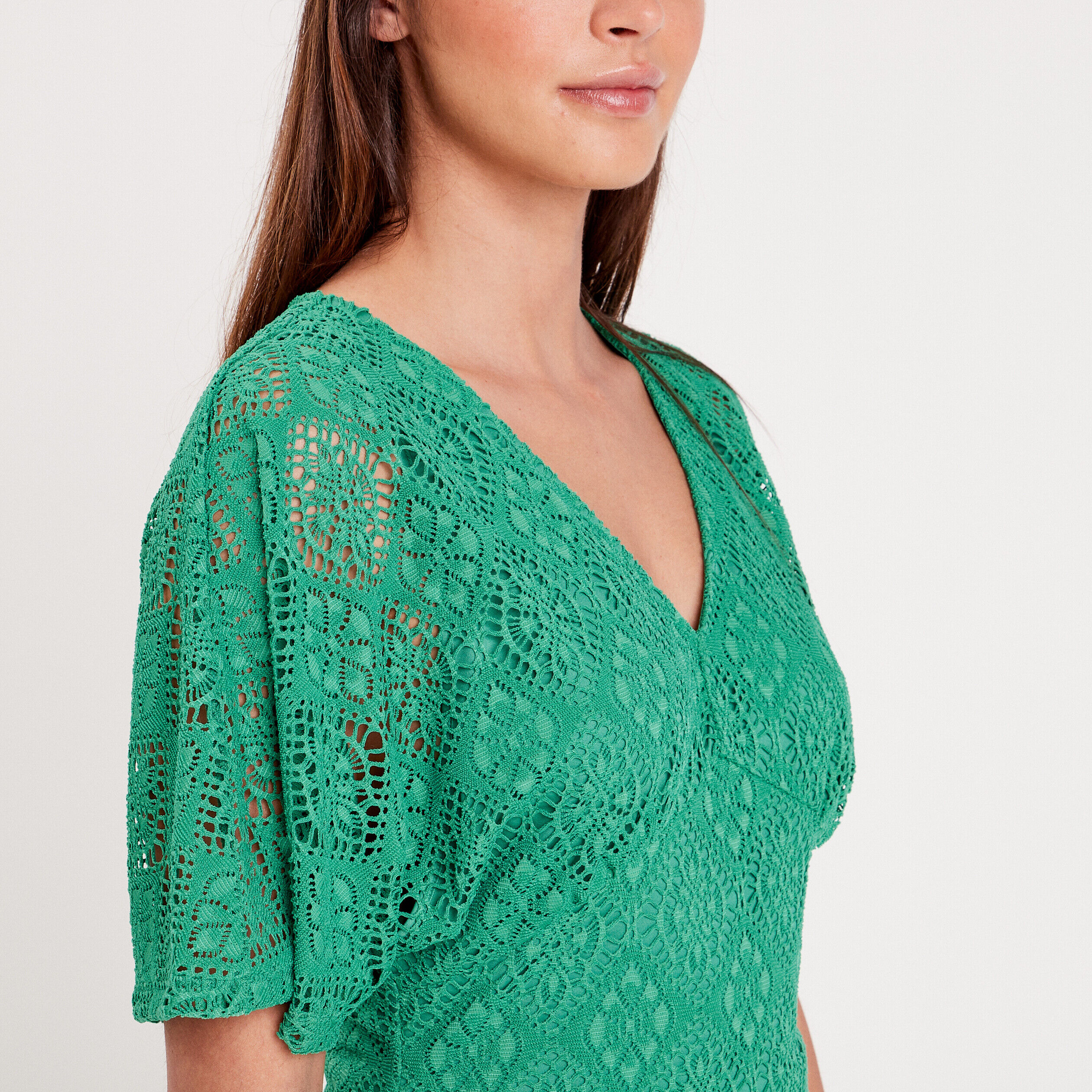 T-shirt avec manches courtes vert émeraude femme | Cache Cache