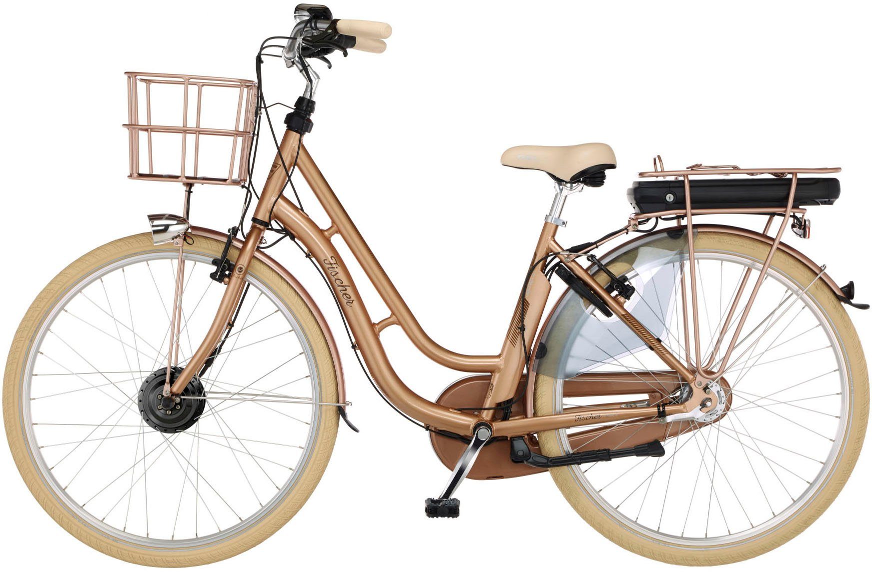 FISCHER Fahrrad E-Bike CITA RETRO 2.2 522, 7 Gang Shimano Nexus Schaltwerk, Nabenschaltung, Frontmotor, 522 Wh Akku, (mit Fahrradschloss)