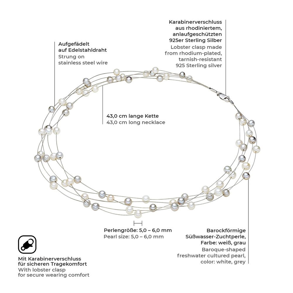 Valero Pearls Collier de perles Perle de culture d'eau douce Perle de culture d'eau douce en Gr collier