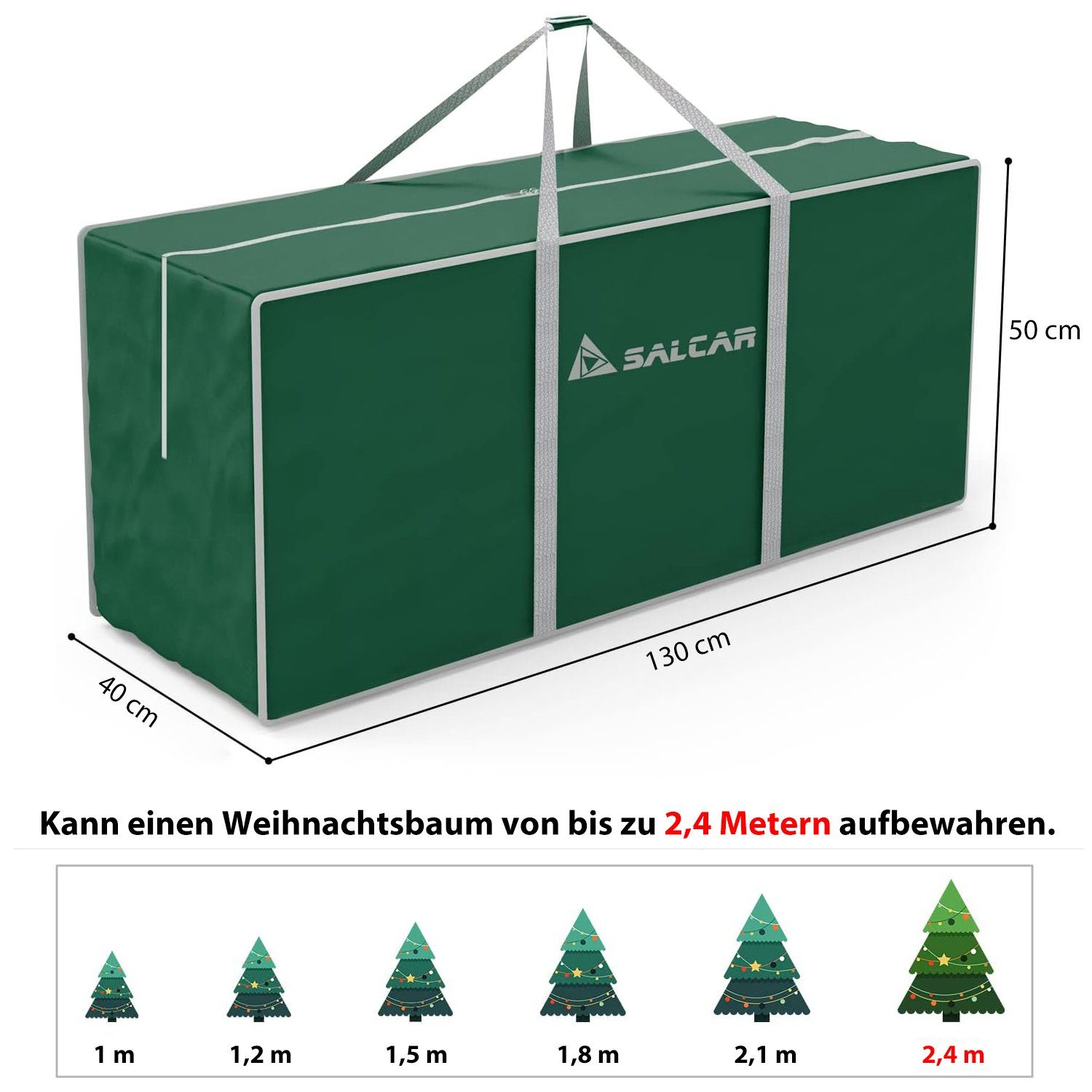 Salcar Künstlicher Weihnachtsbaum Aufbewahrungstasche für Weihnachtsbaum bis zu 240 cm, Transporthülle, 130 x 40 x 50 cm Aufbewahrungstasche, Reißfest, Wasserdicht
