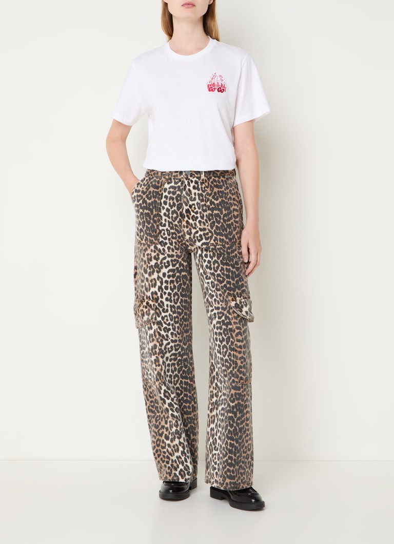 Pantaloni cargo a vita alta e gamba larga di Ganni con stampa leopardata