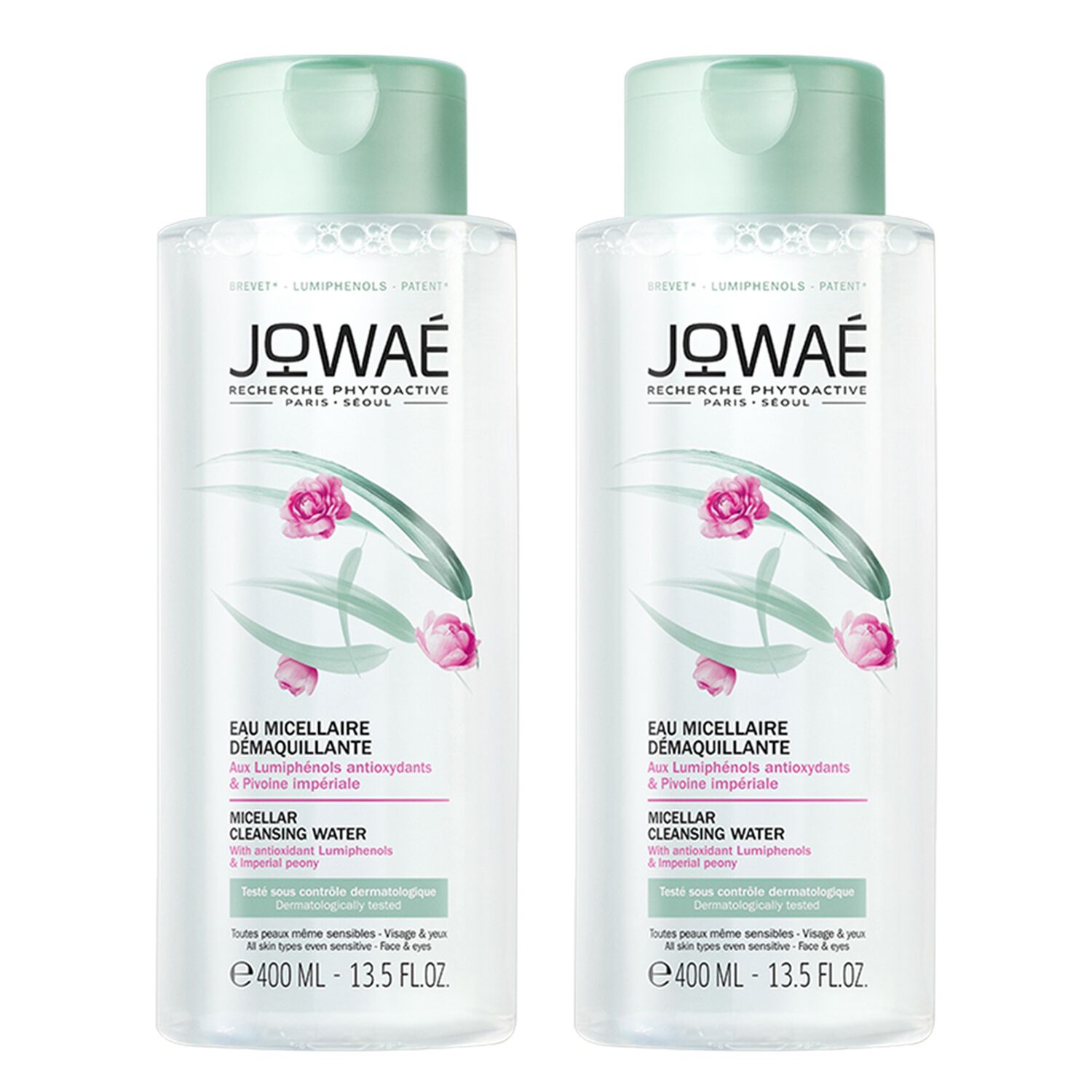 jowaé Eau Micellaire Démaquillante Lumiphénols Antioxydants & Pivoine Impériale 2 x 400 ml