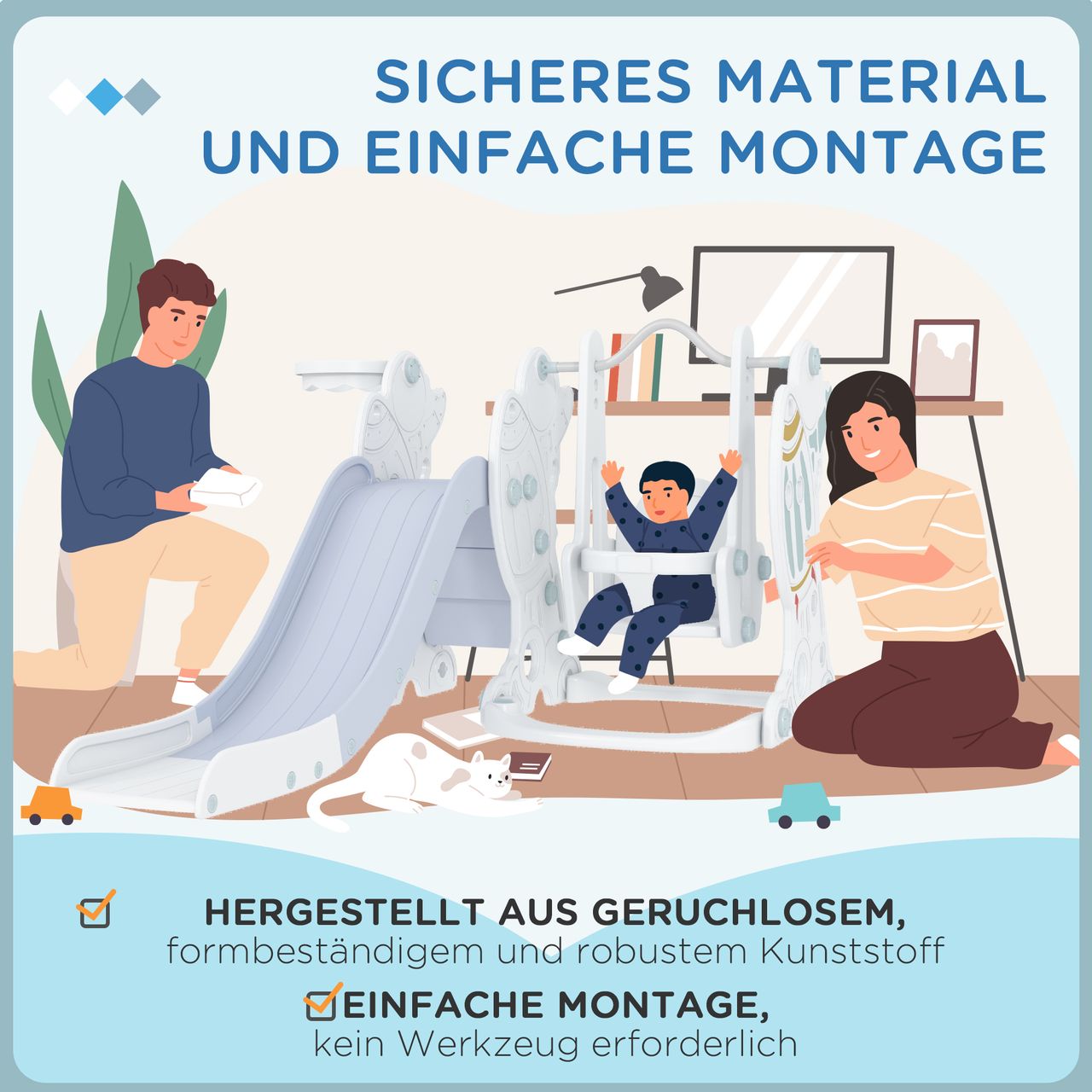 AIYAPLAY Kinderrutsche mit Schaukel 3 in 1 Kinder Spielplatz für 1,5 bis 4 Jahre