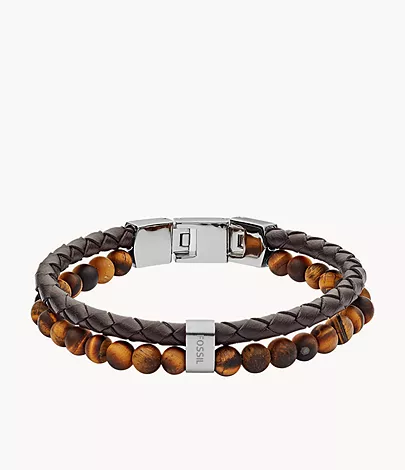 Fossil Herren Armband Tiger's Eye and Brown Leather Bracelet