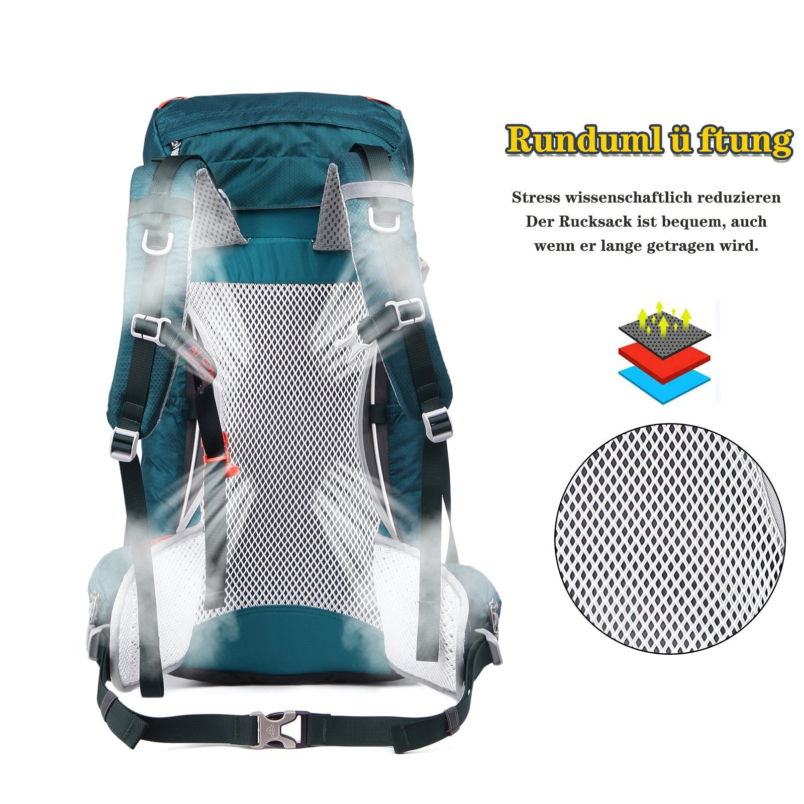 TAN.TOMI Kletterrucksack 35L (30L+5L) Großer Wanderrucksack, Wasserdicht Multifunktionaler (Einschließlich Regenschutz), mit Regenschutz für Outdoor Reisen Camping Trekking