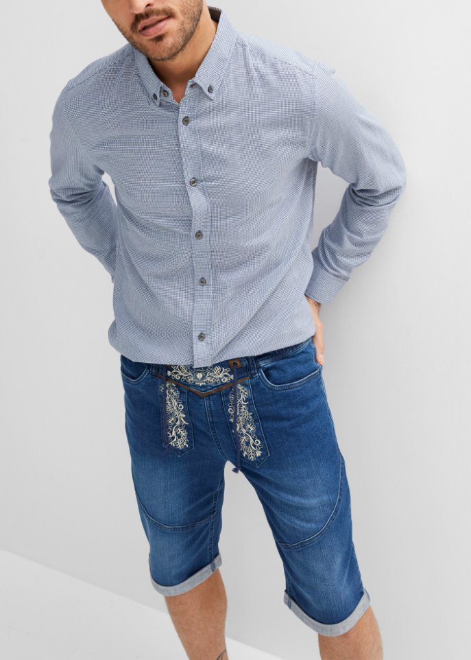 Stretch-Jeans-Bermuda mit Stickerei, Regular Fit