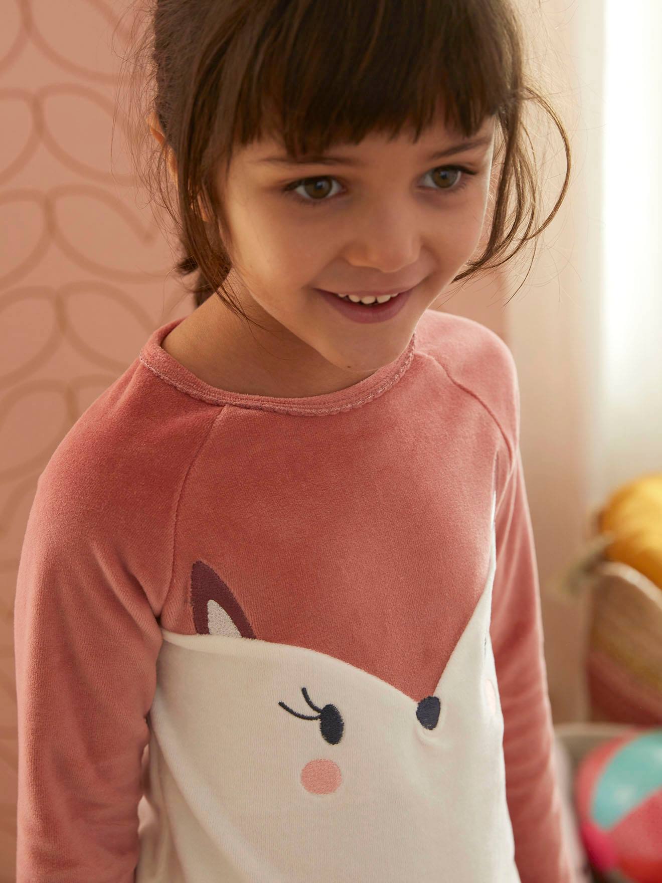 Pyjama fille renarde en velours rose fonce