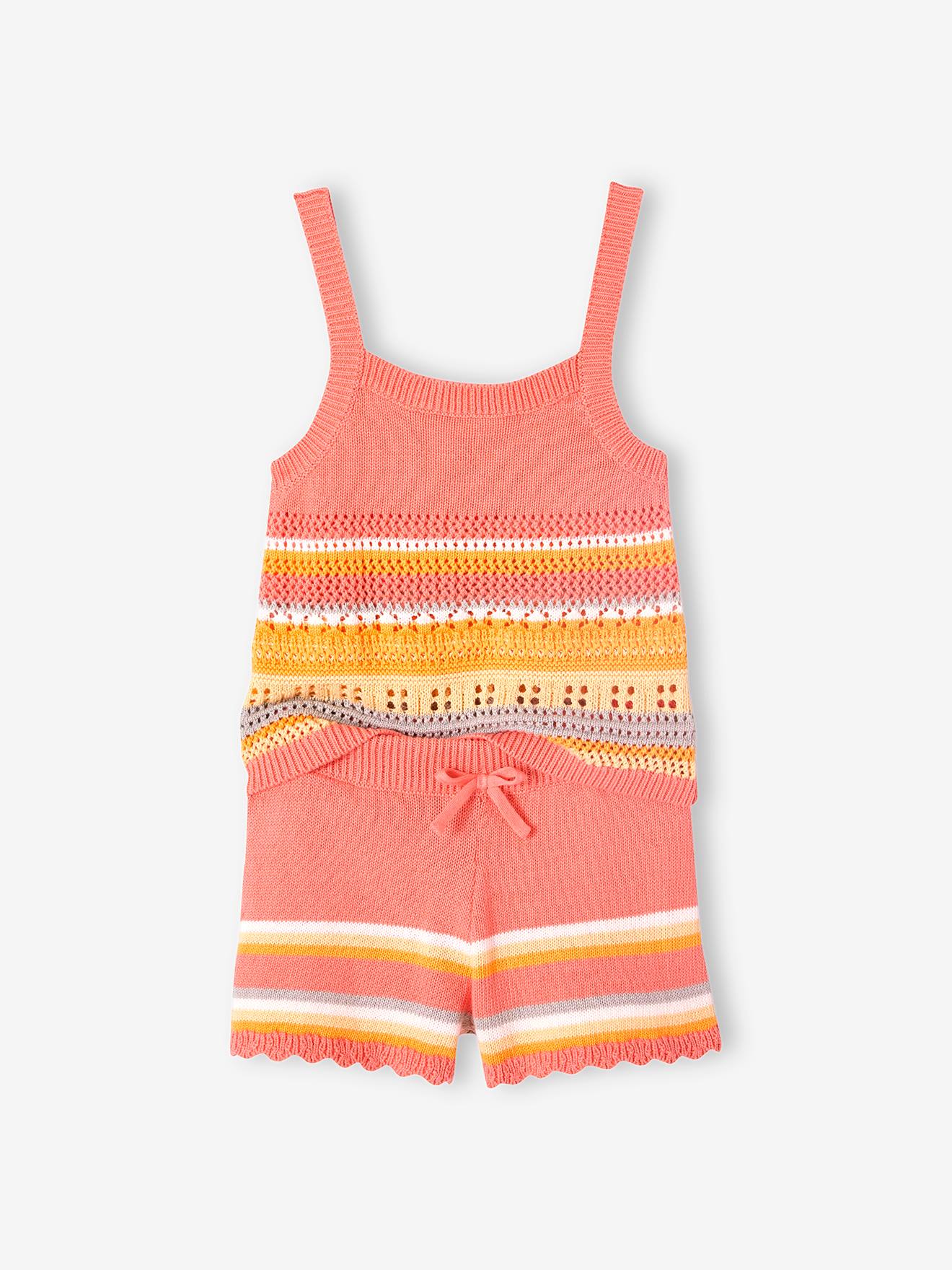 Vertbaudet Gehäkeltes Mädchen-Set: Top & Shorts - pfirsich
