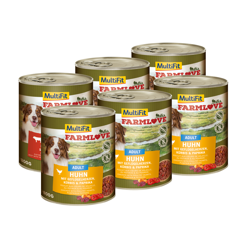 MultiFit Hundenassfutter MultiFit Farmlove Adult Mixpaket Huhn und Rind 6x800g