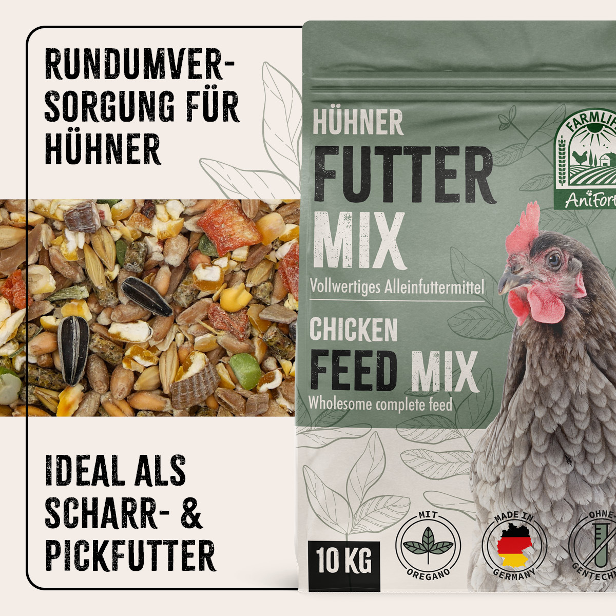 Aniforte Futter & Heu Aniforte FarmLife Hühner Futter Mix mit Oregano 10 kg