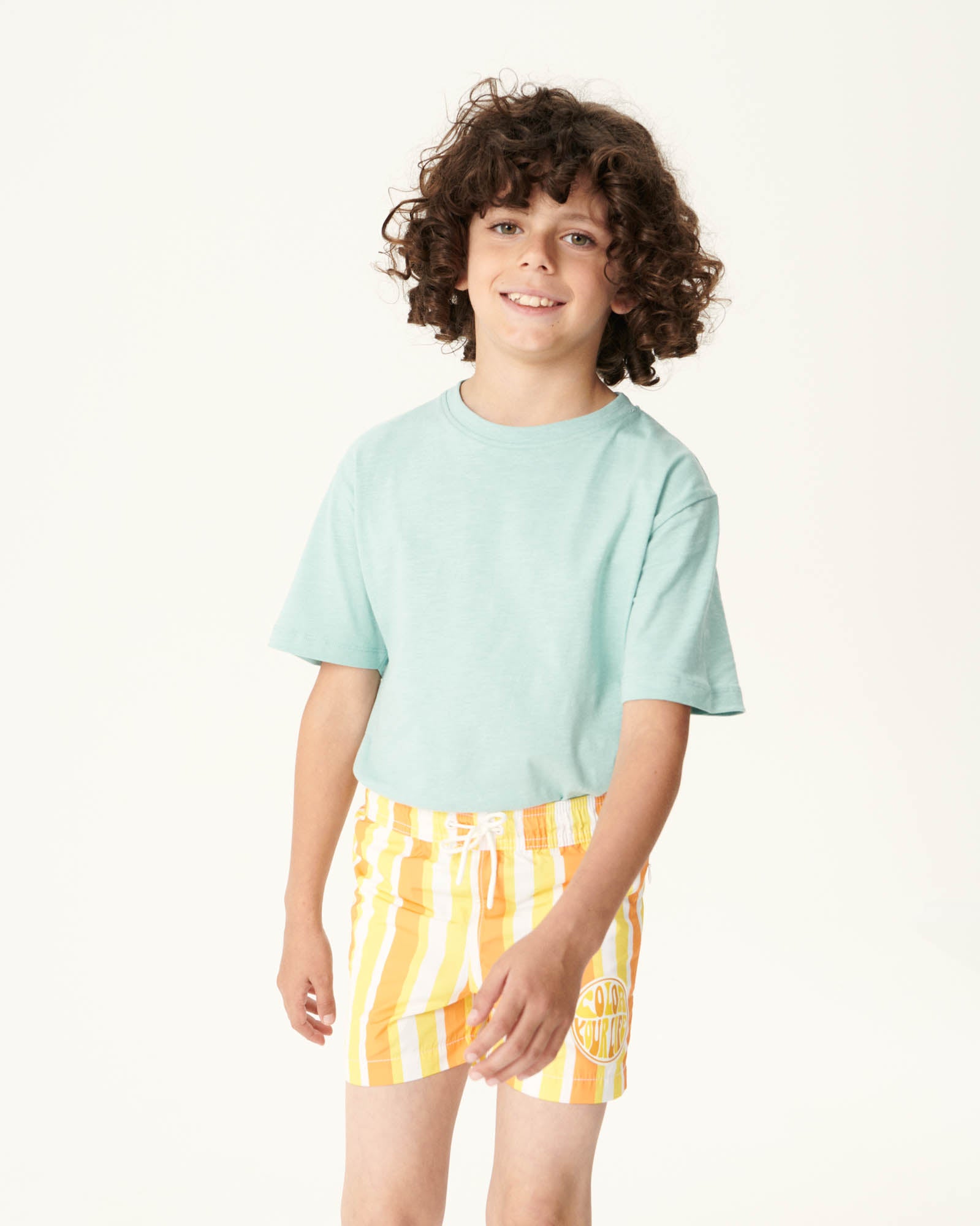Short de bain Rayure abricot/Citron enfant Cassis