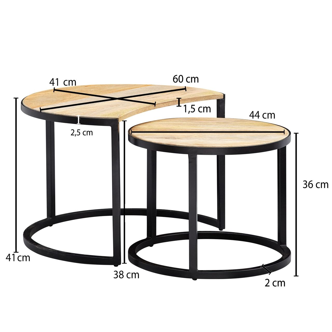 Wohnling Couchtisch 2er Set Mango Massivholz