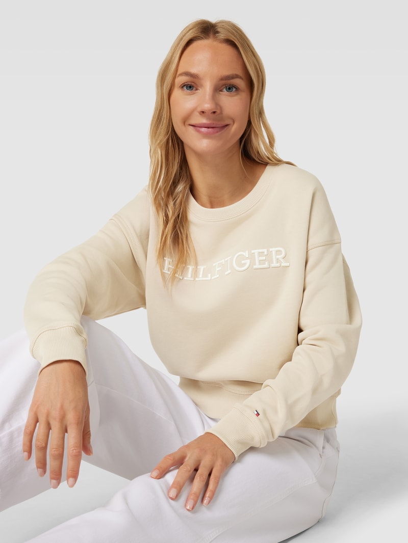 Sweatshirt aus Baumwolle mit Label-Detail in beige