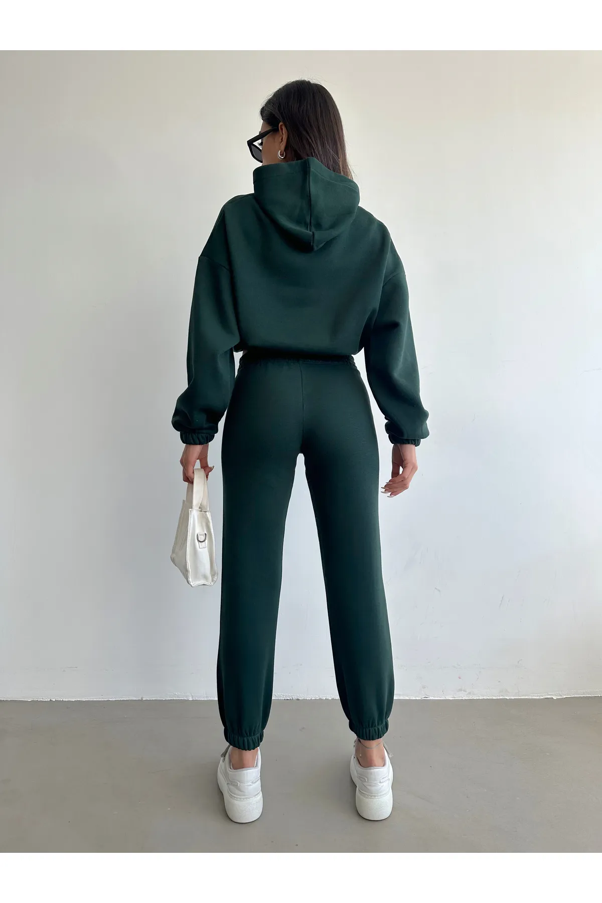 BEJNA  Basic-Trainingsanzug-Set für Damen aus grüner Baumwolle mit Fleece-Innenseite