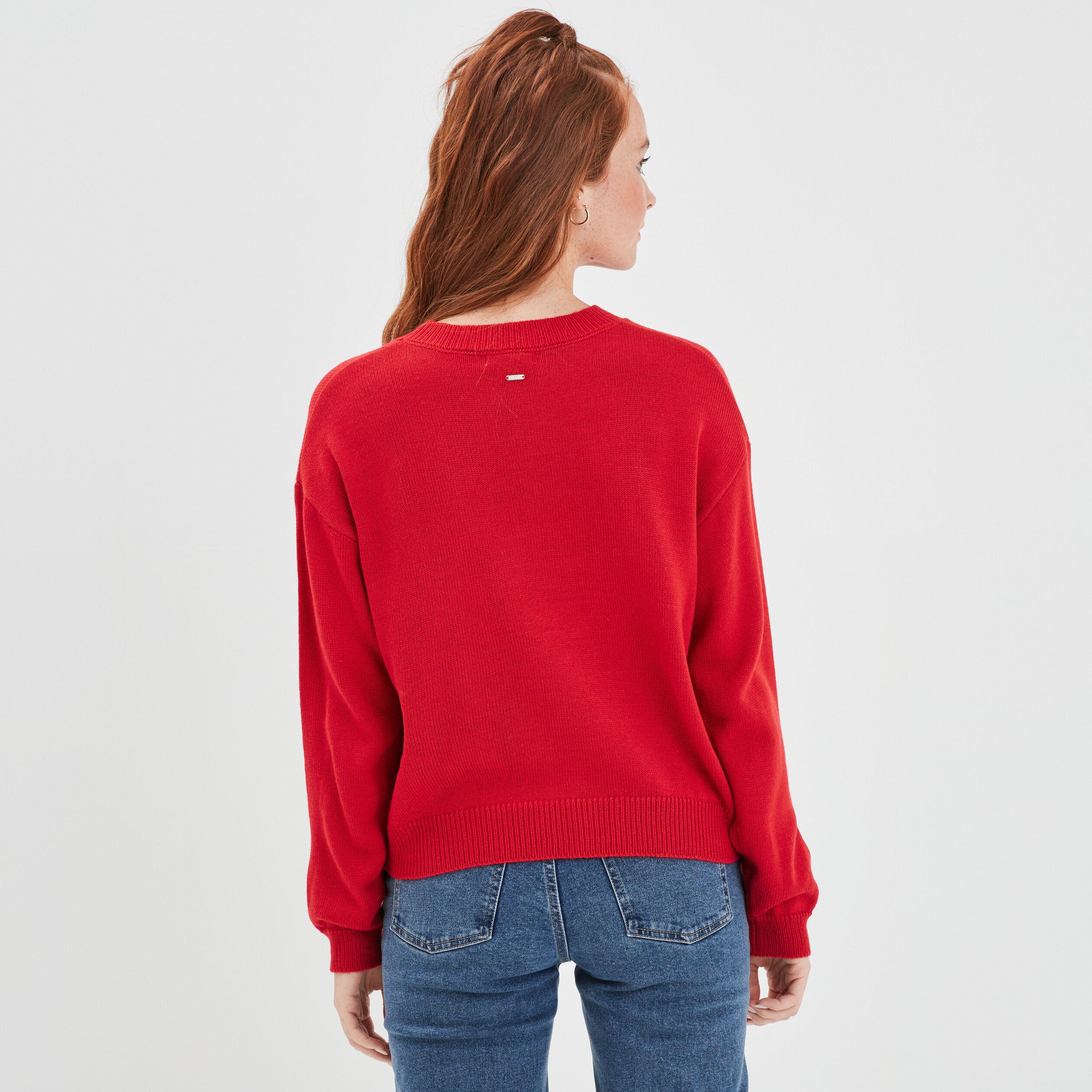 Pull col rond manches longues Creeks rouge femme | La Halle