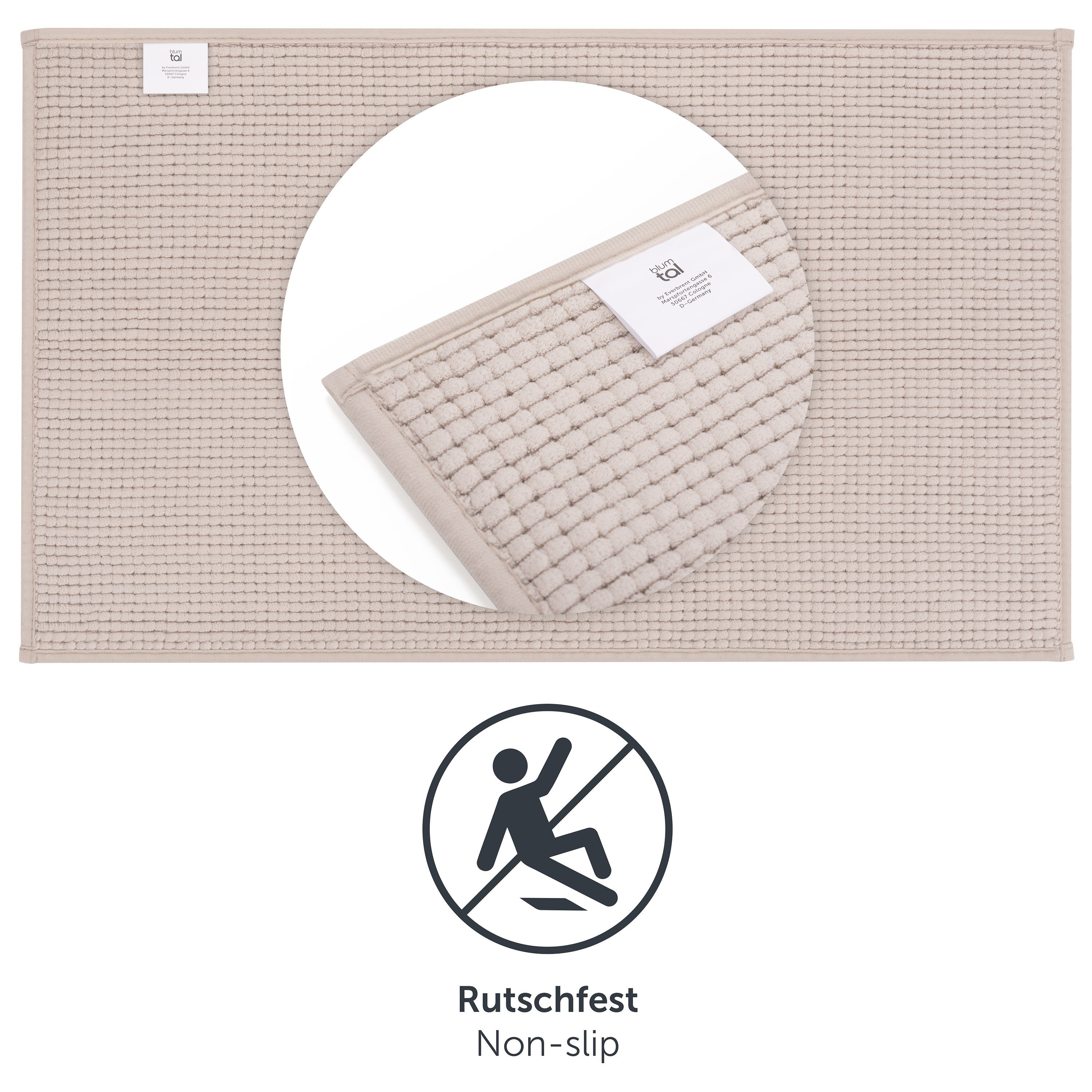 Badematte Chenille Badezimmerteppich, Badematte rutschfest Blumtal, strapazierfähig, rutschfest, Polyester, Läufer, Weicher Badvorleger, Badteppich / 40°C maschinenwaschbar