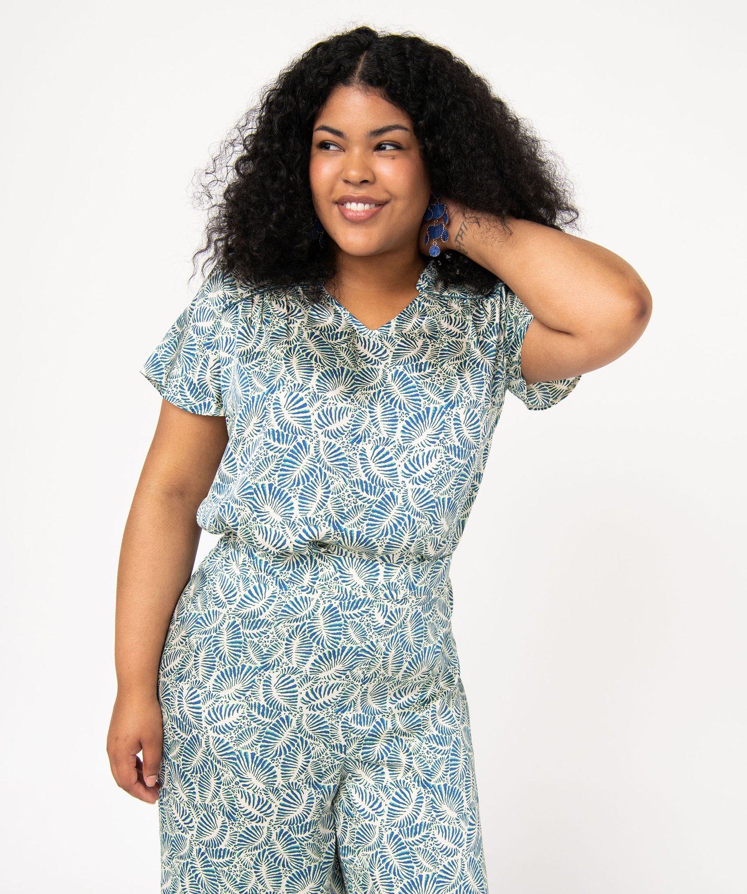 Blouse imprimée à manches courtes femme grande taille imprime | GEMO