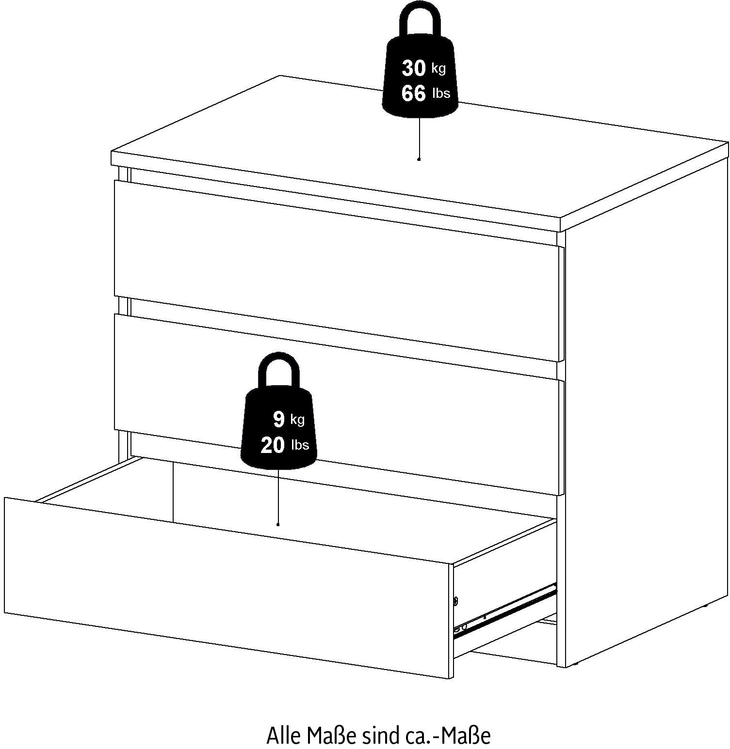 Home affaire Kommode Naia, abgerundete Schubladenkanten auf Metallgleiter, Breite 77 cm