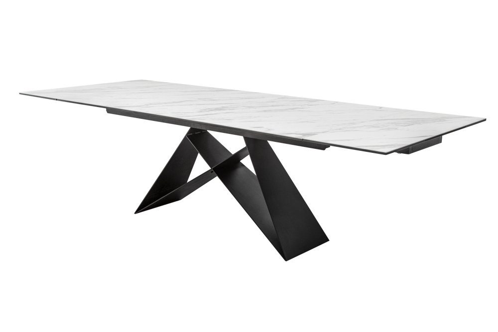 riess-ambiente Esstisch PROMETHEUS 180-220-260cm weiß-grau / dunkelgrau · bis 12 Personen (Einzelartikel, 1-St), Keramik · Glas · Metall · ausziehbar · Marmor-Design · Industrial