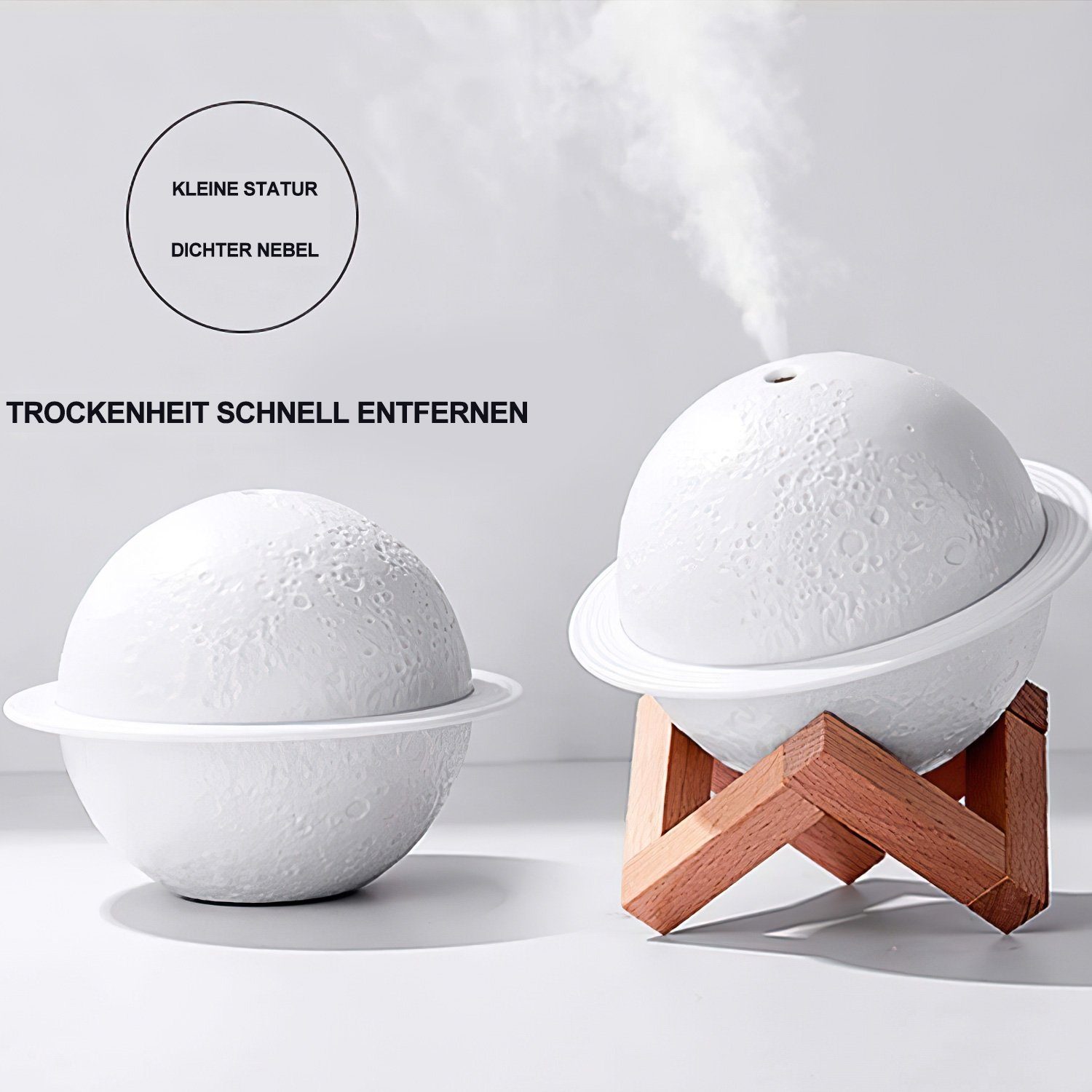 IVSO Luftbefeuchter Mond Lampe,Mondlampe, mit Cool Mist Luftbefeuchter Funktion 200ML USB, mit Holzhalterung