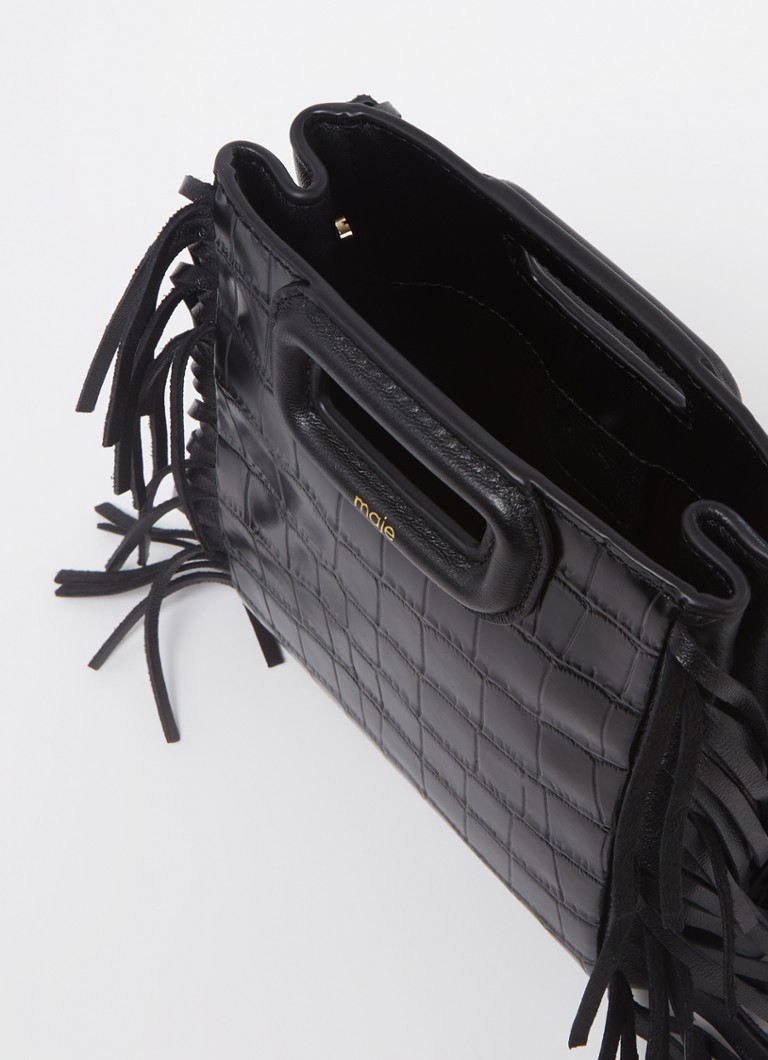Maje M Bag Mini leather handbag with fringes and croc texture