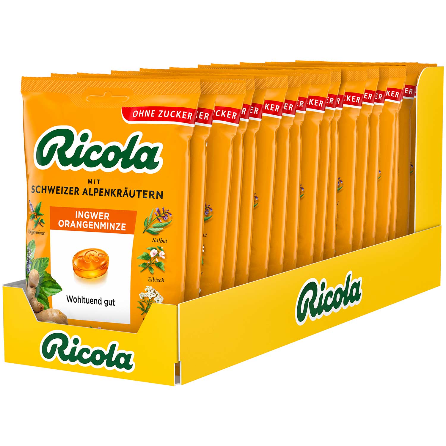 Ricola Ingwer Orangenminze ohne Zucker 75g