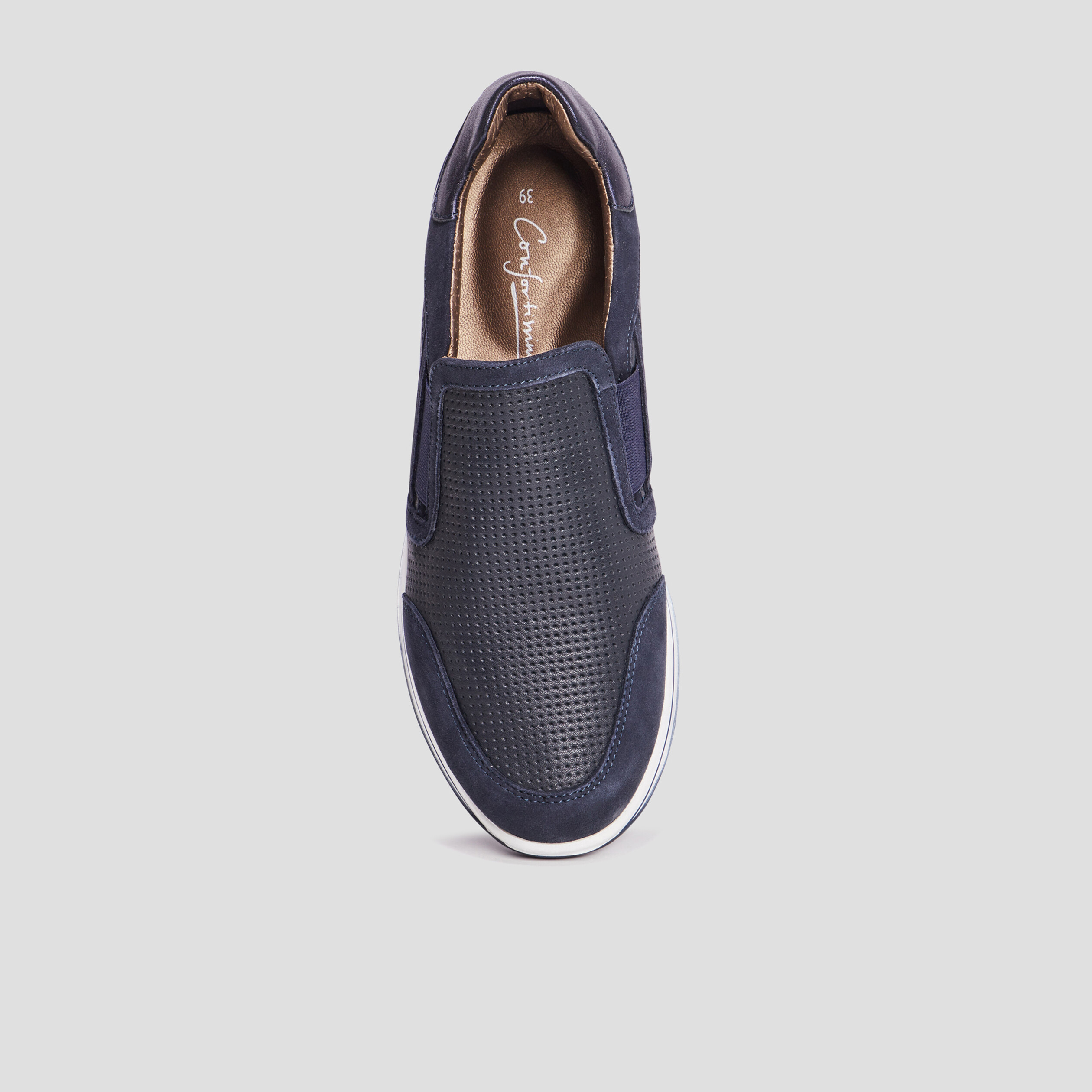 Loafers emboîtants en cuir pied large bleu marine femme | La Halle