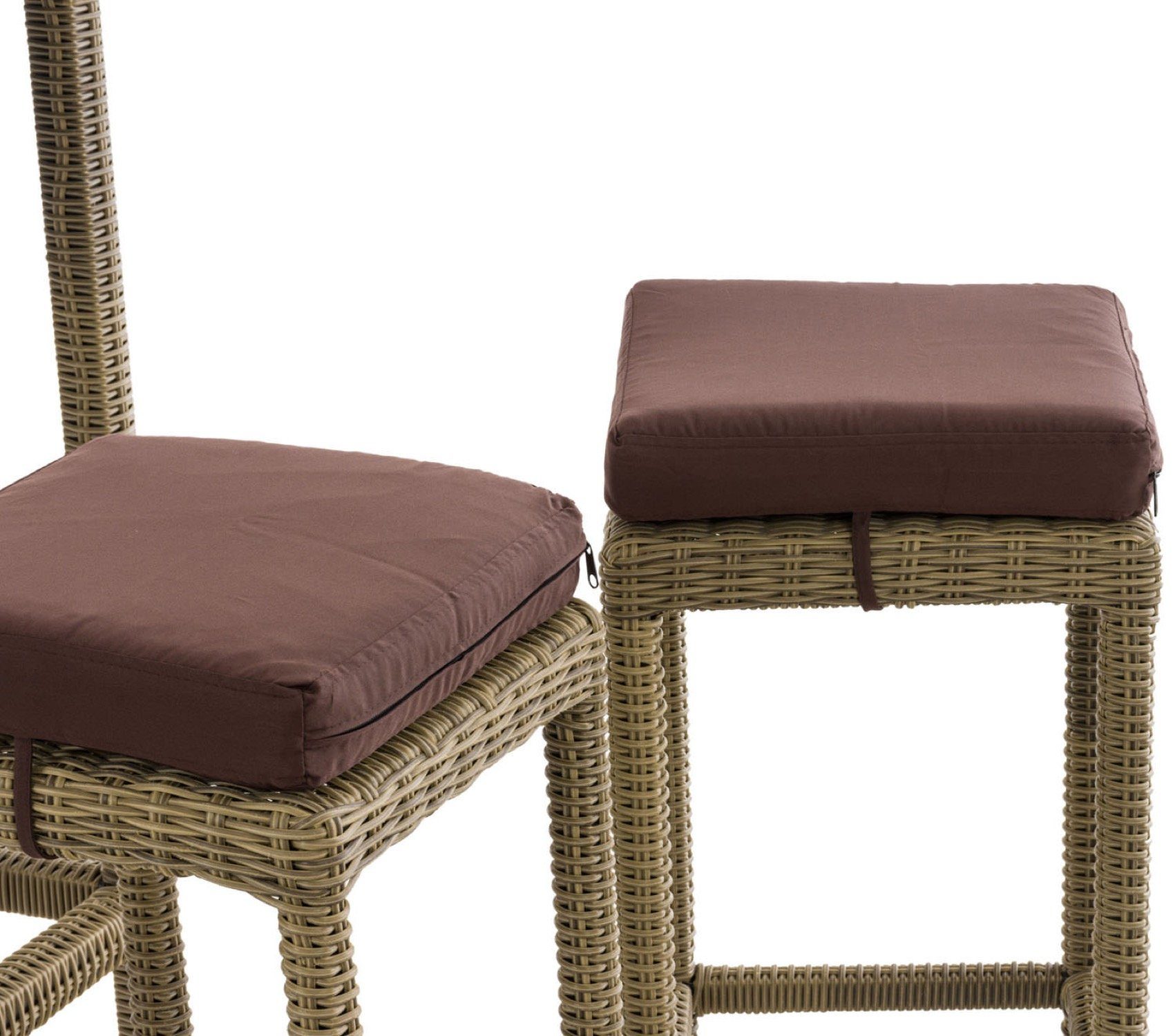 TPFGarden Gartenbar-Set Alina - aus 5mm Polyrattan und Aluminium-Gestell, (Stehtisch-Set mit 4 Hockern und Kunstlederauflagen, Gartenlounge-Set - wasserfest, pflegeleicht und UV-beständig), Maße (TxBxH): Tisch 84 x 84 x 110,5cm - Hocker 37 x 37 x 74,