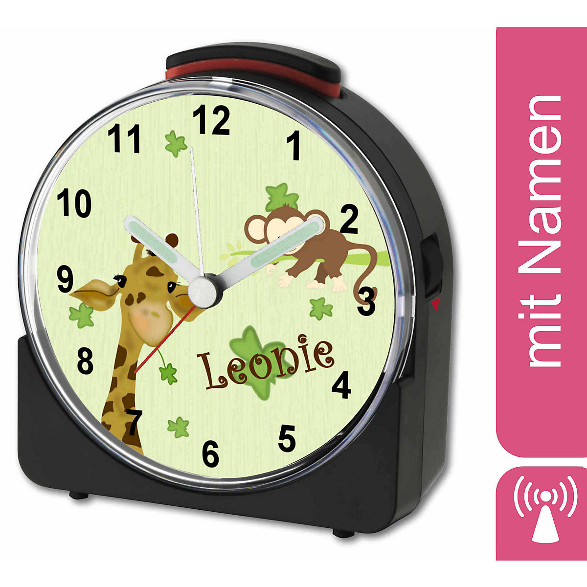 Kinder Funkwecker weiß personalisiert mit Namen Giraffe-Affe