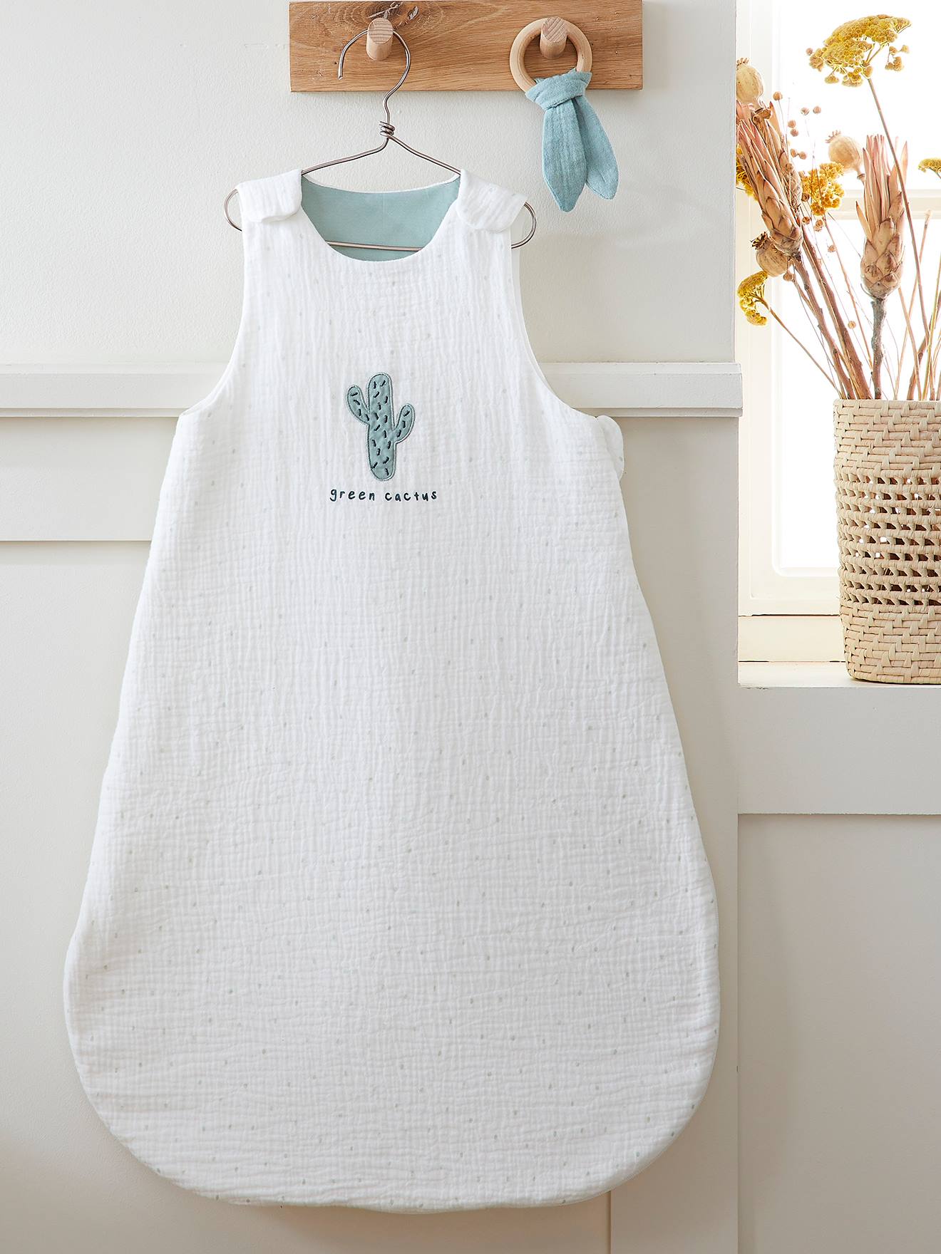 Vertbaudet Bio-Kollektion: Baby Sommerschlafsack KAKTUS Oeko-Tex - wollweiß
