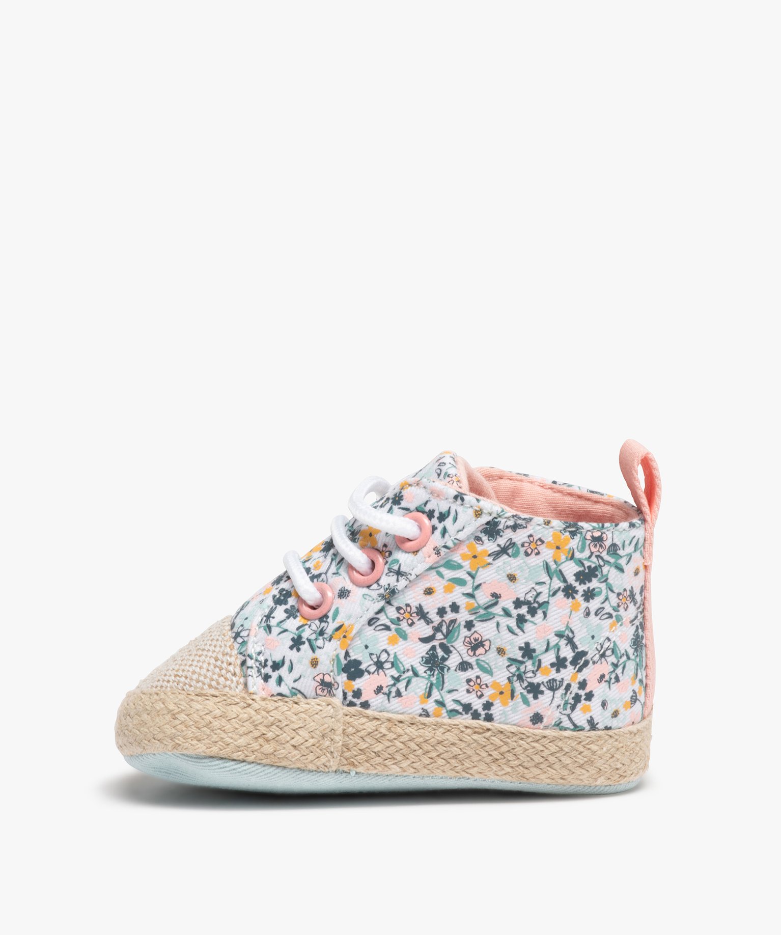 Chaussons de naissance bébé fille baskets en toile fleurie blanc | GEMO