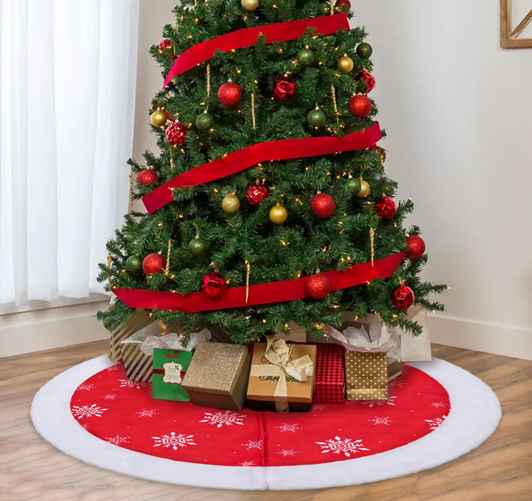 Homewit Christbaumschmuck Weihnachtsbaum Rock Christbaumständer Teppich Abdeckung Dekoration (1-tlg), Rot Weihnachtsbaum Decke 35zoll/90cm