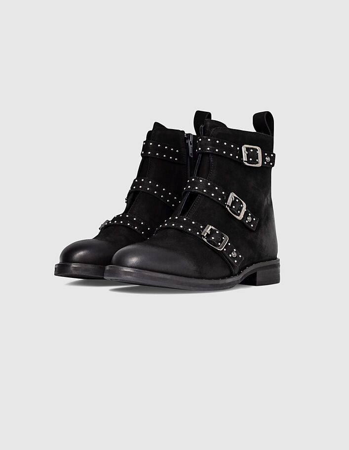 Rangers en cuir noir 4 boucles et clous bijoux fille