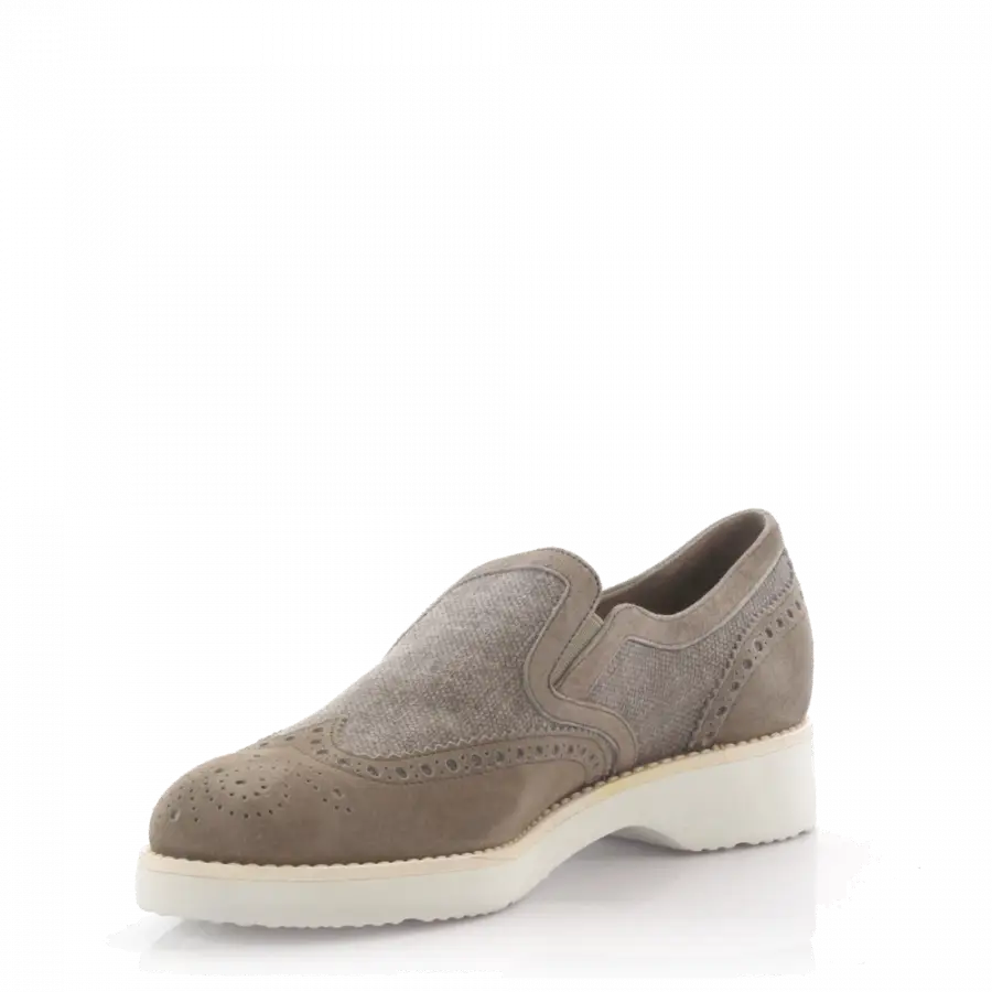 Santoni - Loafer Kalbsleder Veloursleder Lochmuster grau - grau