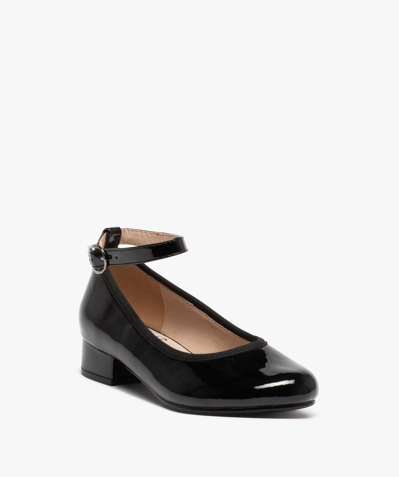Ballerines fille vernies à petit talon et bride de cheville noir | GEMO