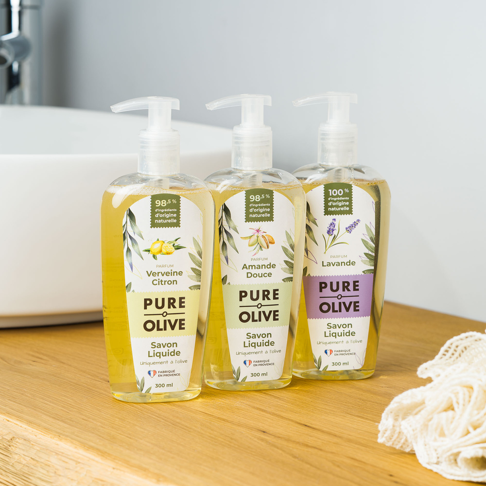 pure olive Savon liquide 100% olive parfum verveine  et citron Savon liquide