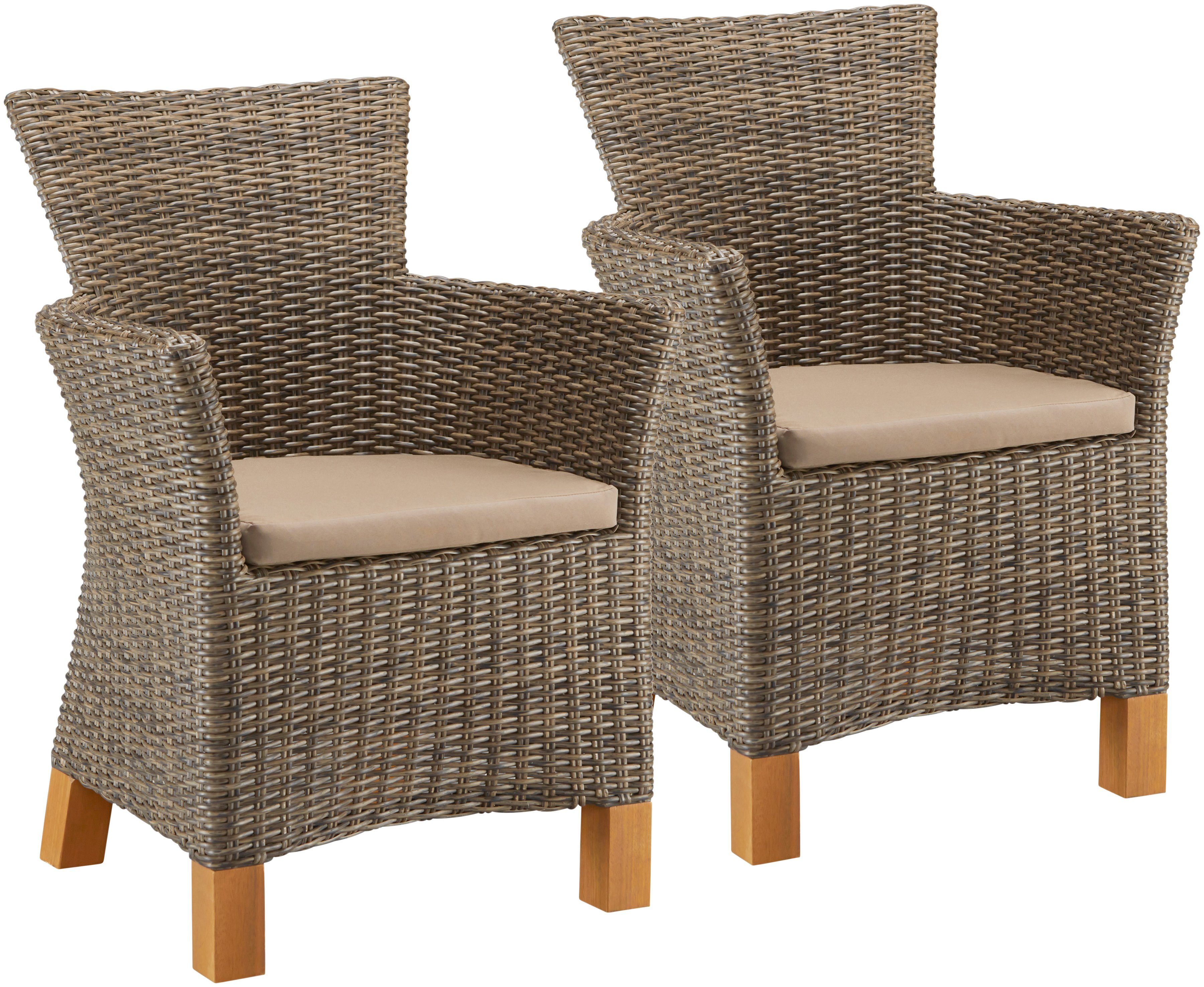 MERXX Gartensessel Toskana (Set, 2-St), 2er Set, Polyrattan/Non-Wood, grau-braun