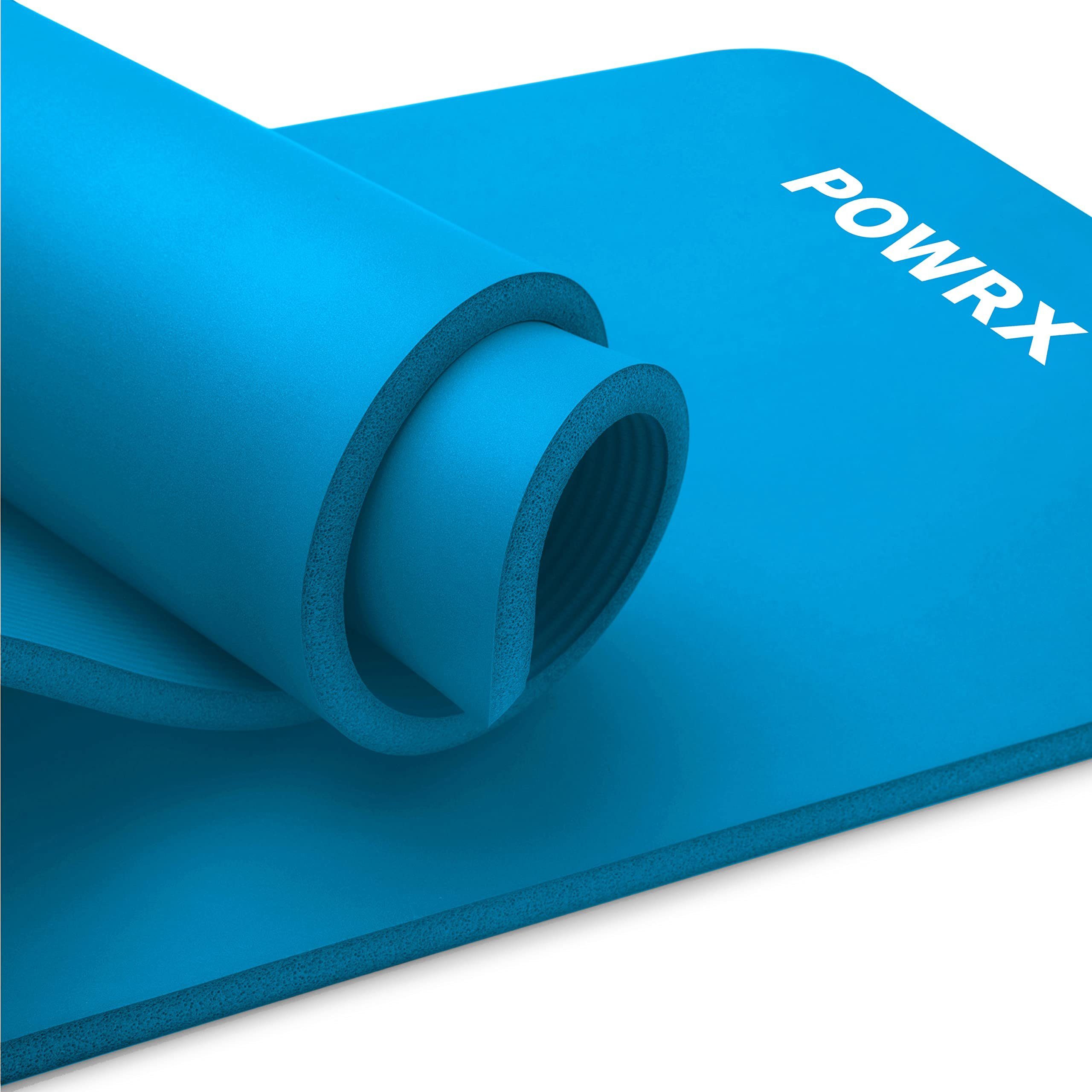 POWRX Yogamatte Gymnastik- & Yogamatte (Blau, 190x60x1cm) inkl. Tragegurt + Tasche, Blau 190 X 60 X 1 Cm