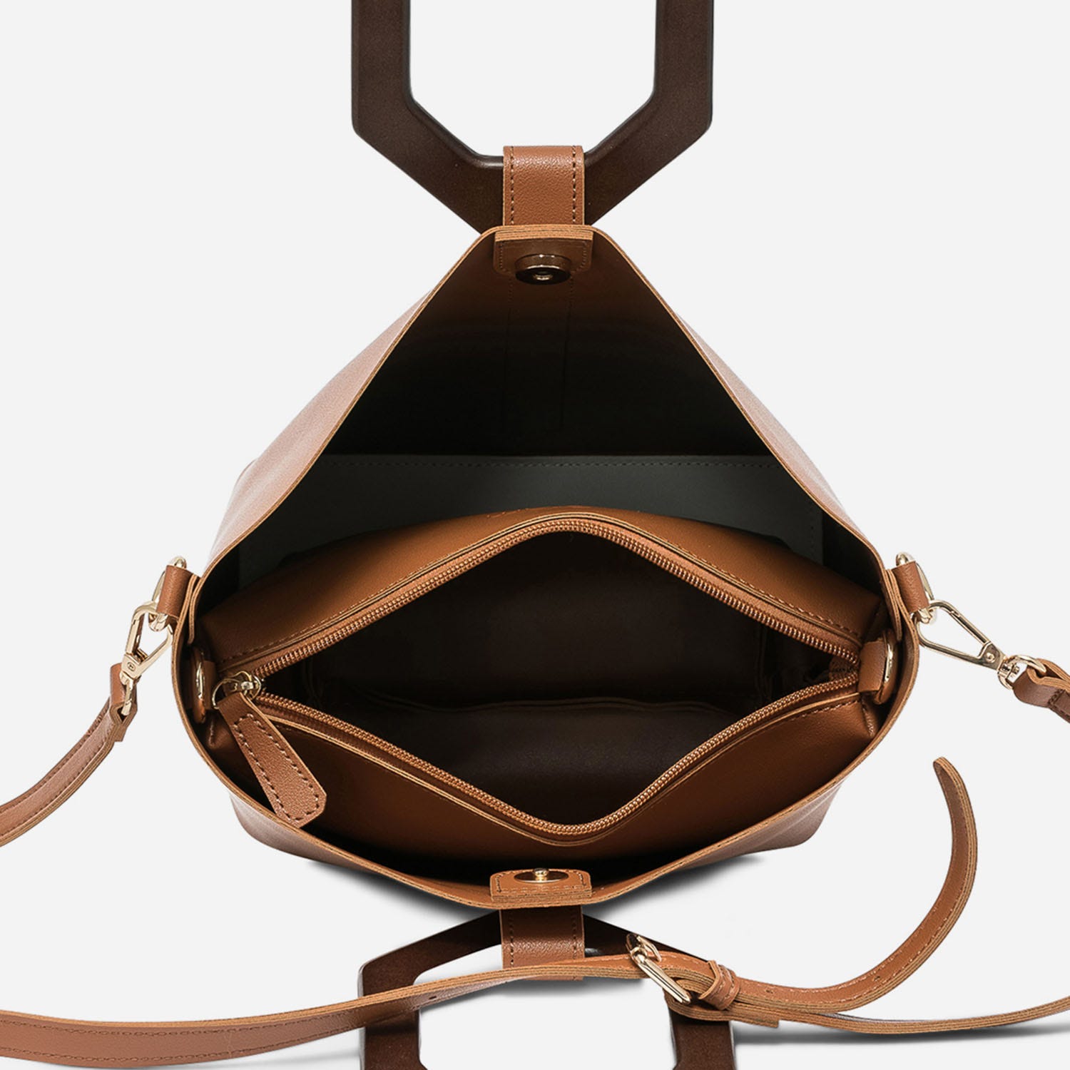 Sac à main camel avec anses bois