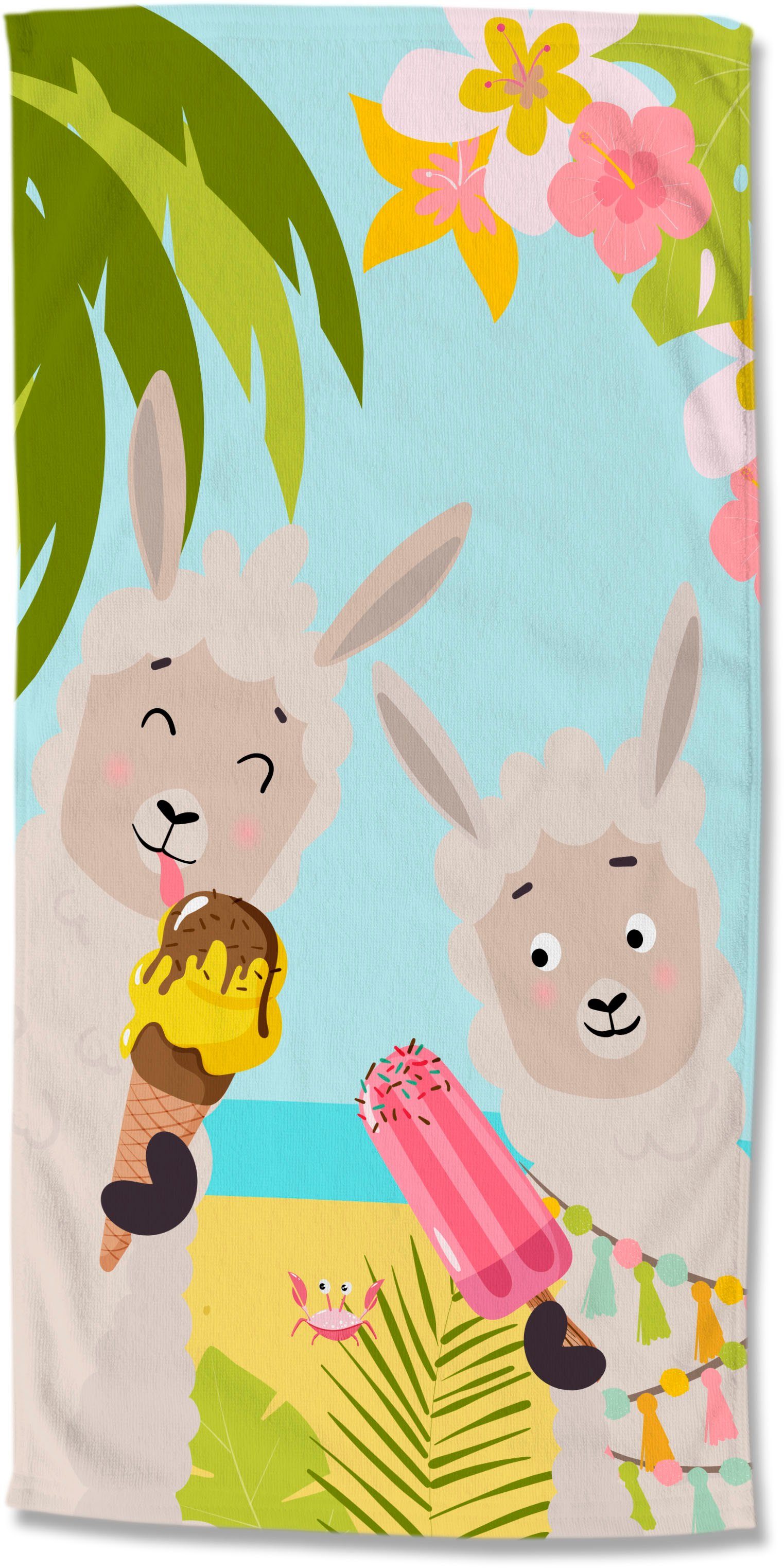 good morning Strandtuch Happy Lamas, Microfaser (1-St), schnell trocknet