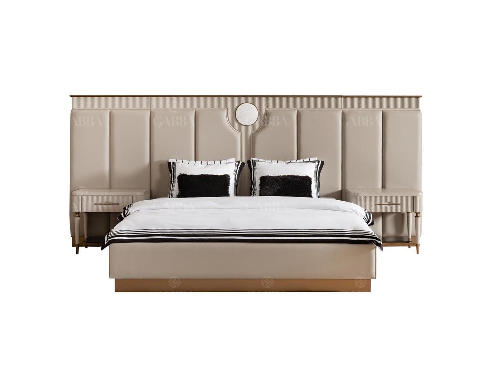 JVmoebel Schlafzimmer-Set Garnitur Schlafzimmer Doppelbett Bett Nachttische Set 3tlg Beige Stoff, (3-St., 1x Doppelbett + 2x Nachttische), Made in Europa