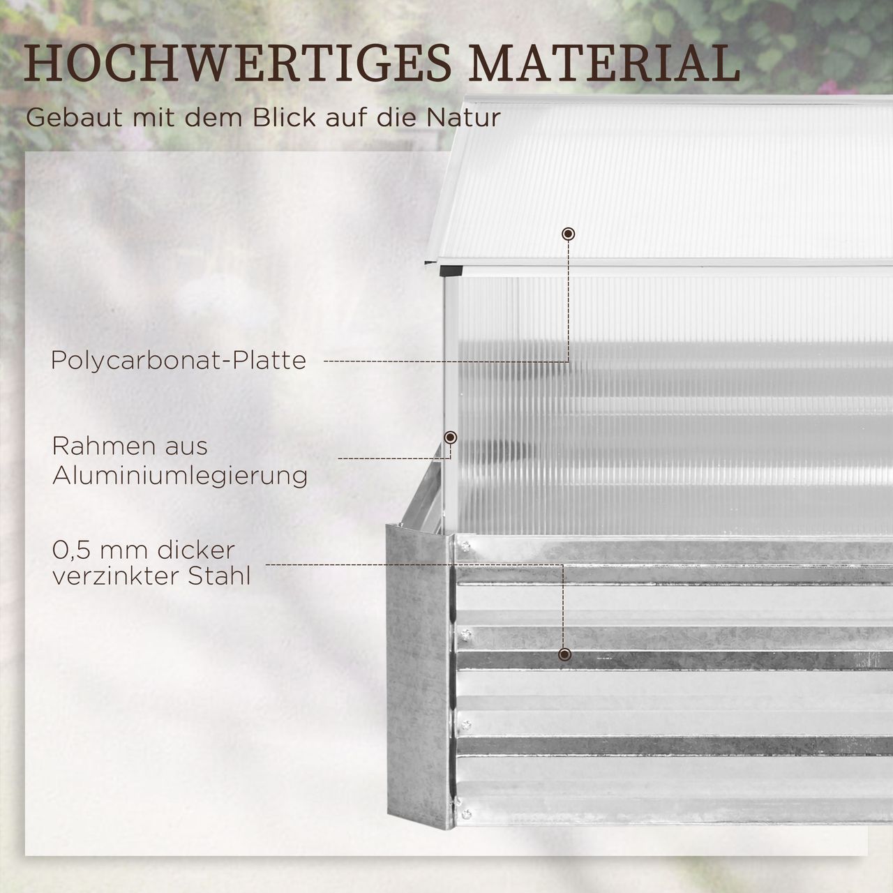 Outsunny Hochbeet Gemüsebeet mit Abdeckung für Garten, Terrasse Silber