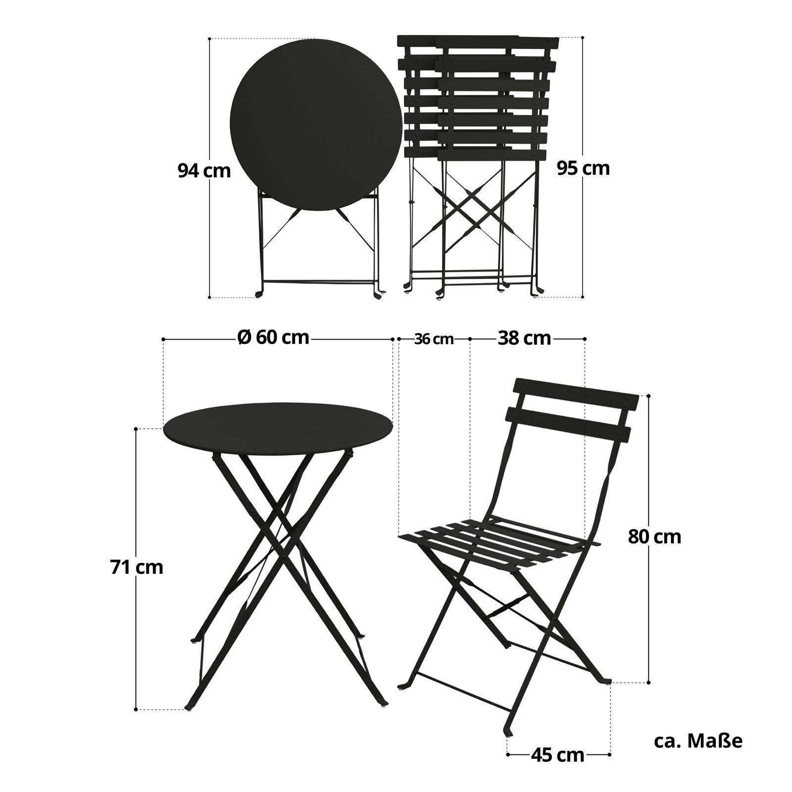 SVITA Balkonset Bistro-Set, (Set, 3-tlg., Bistro-Set), Tisch mit 2 Stühlen, Klappbar, Pflegeleicht, Witterungsbeständig