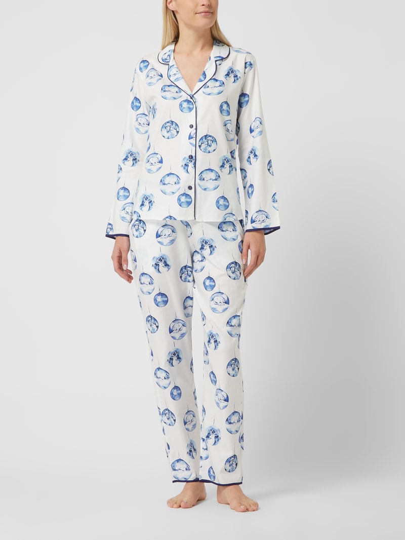 Pyjama-Oberteil mit Allover-Muster Modell 'Riley' in weiß