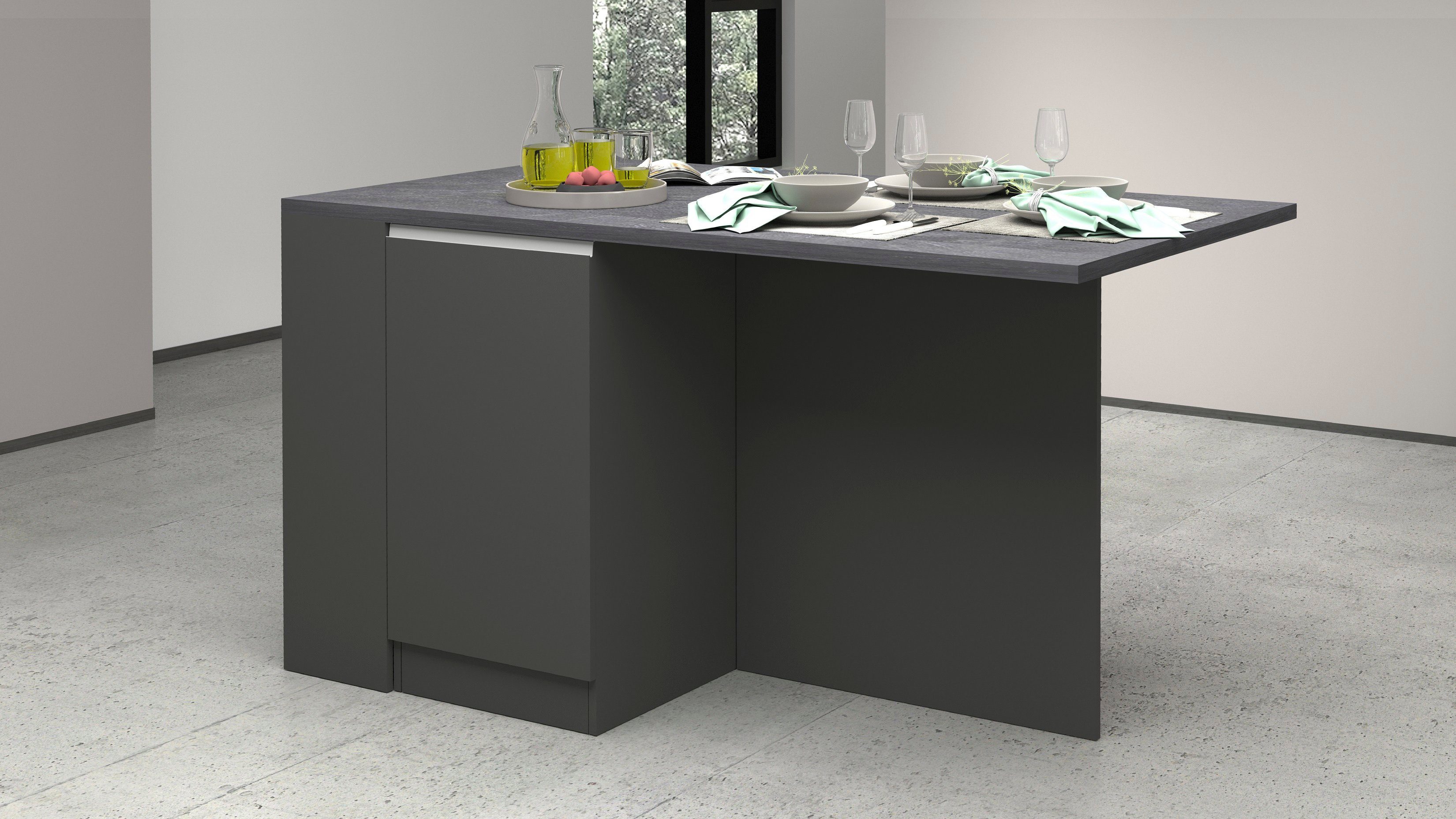 Tecnos Küche Sole, Breite 160 cm, 2 Türen, 4 offene Fächer